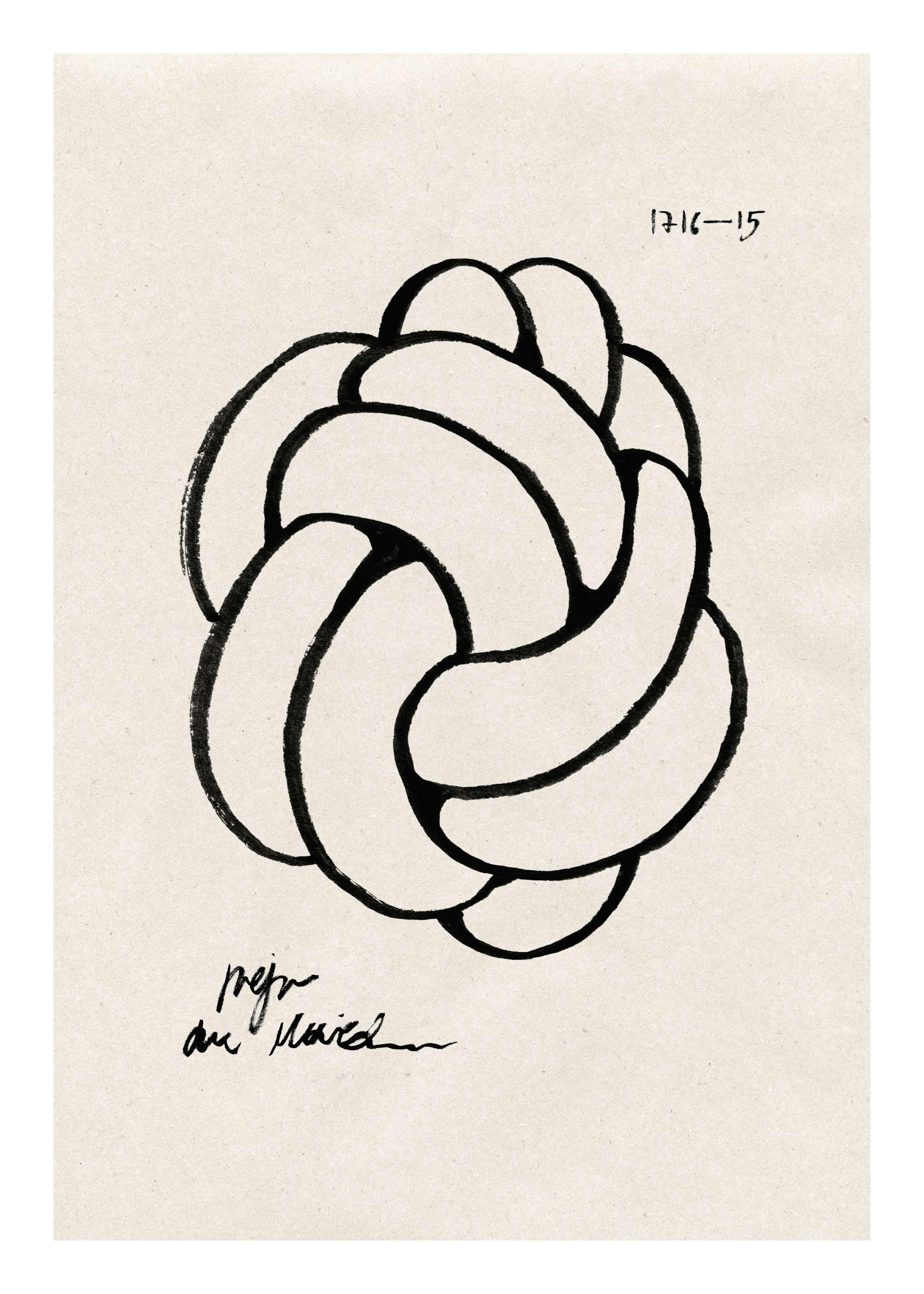 Beige and black knot illustration print with handwritten text, a modern poster.