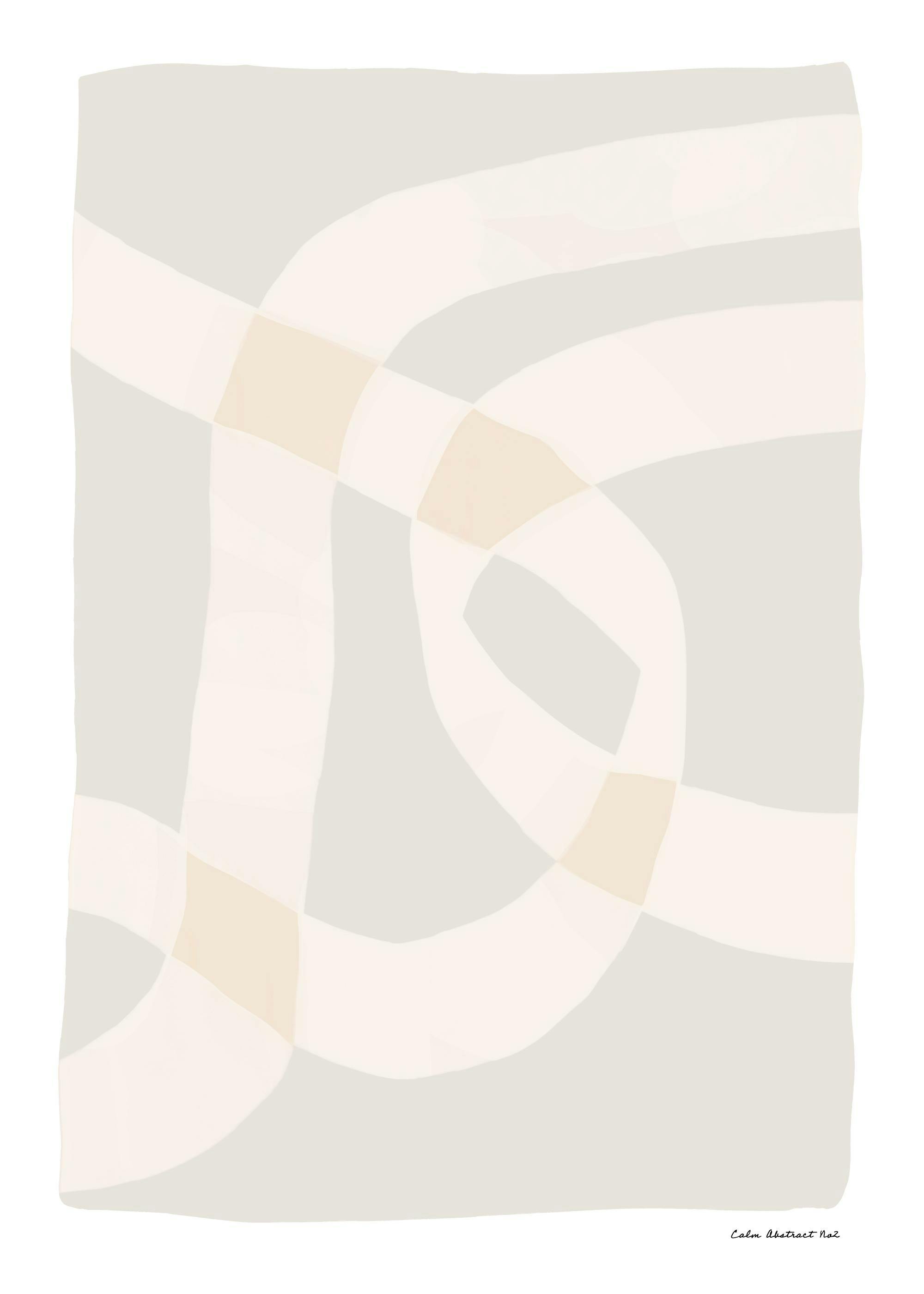 Abstract poster with light grey, beige, and off-white thick lines and shapes swirling across the canvas.