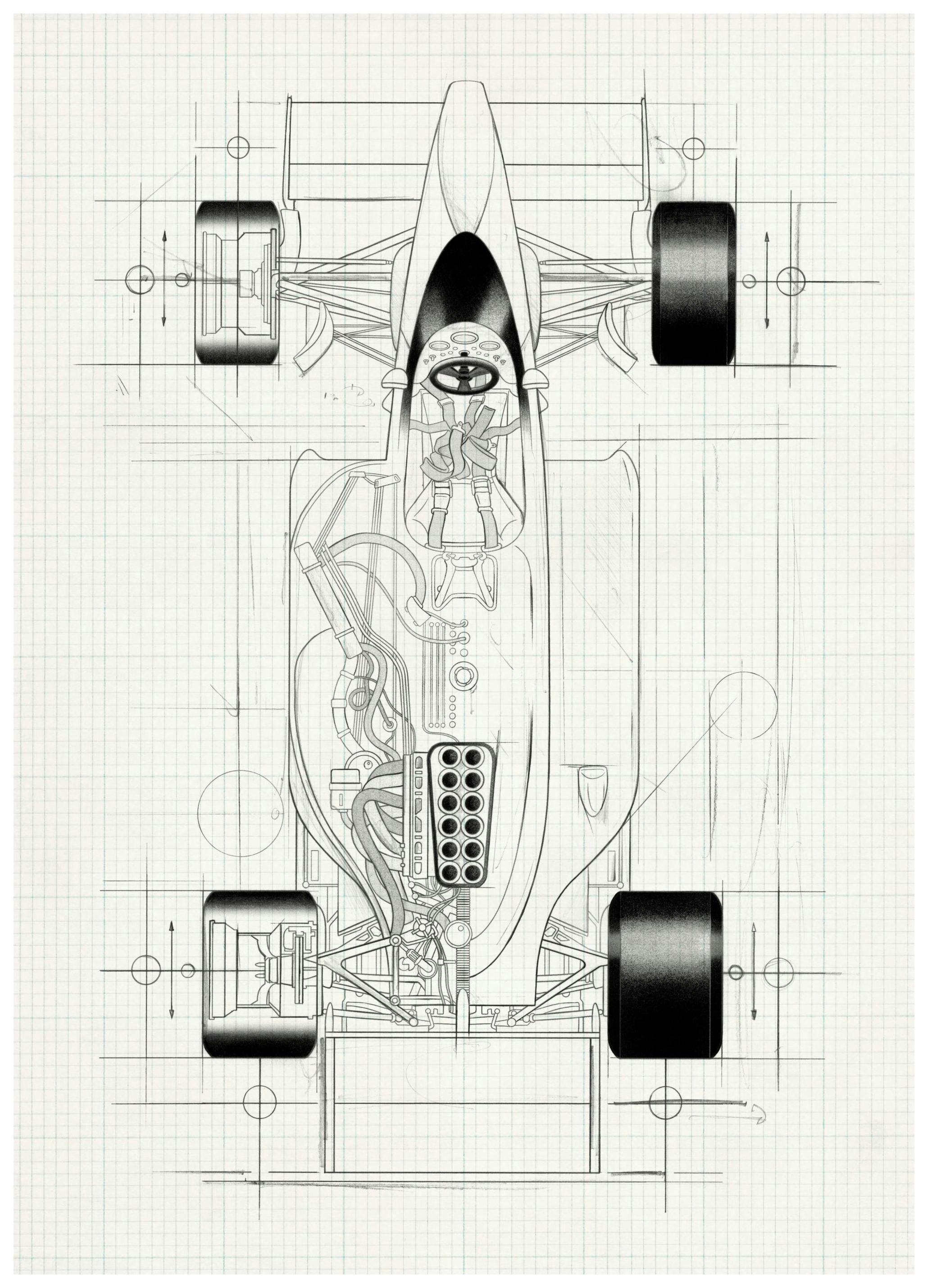 Racing Car Sketch Poster (50x70 cm) - Sport posters en prints
