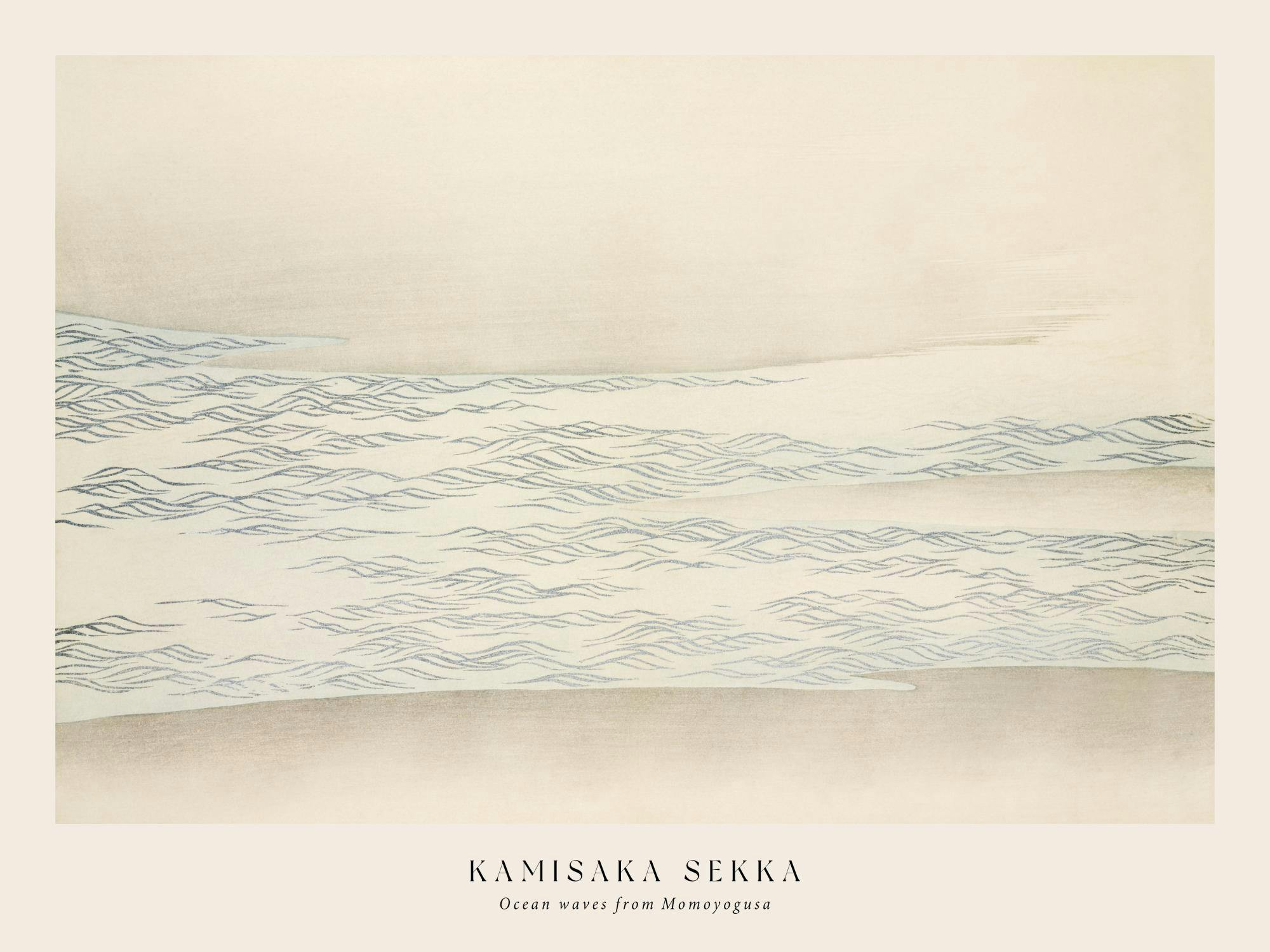 Kamisaka Sekka Japandi havsvågor, beige bakgrund, minimalistisk, tidlös look, illustration