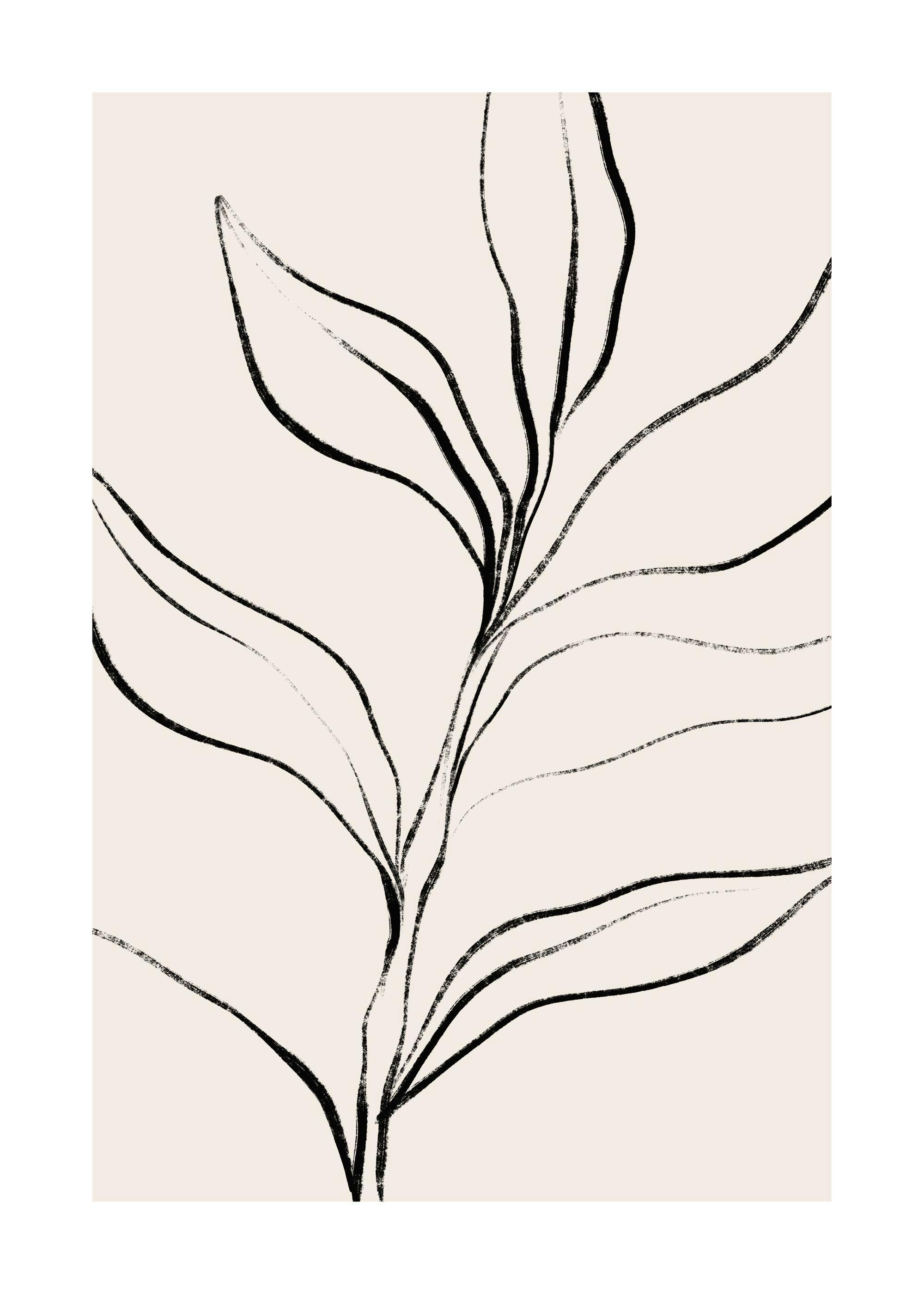 Botanical Lines Print, abstract leaf outlines on a light beige background, ideal for a modern poster print.