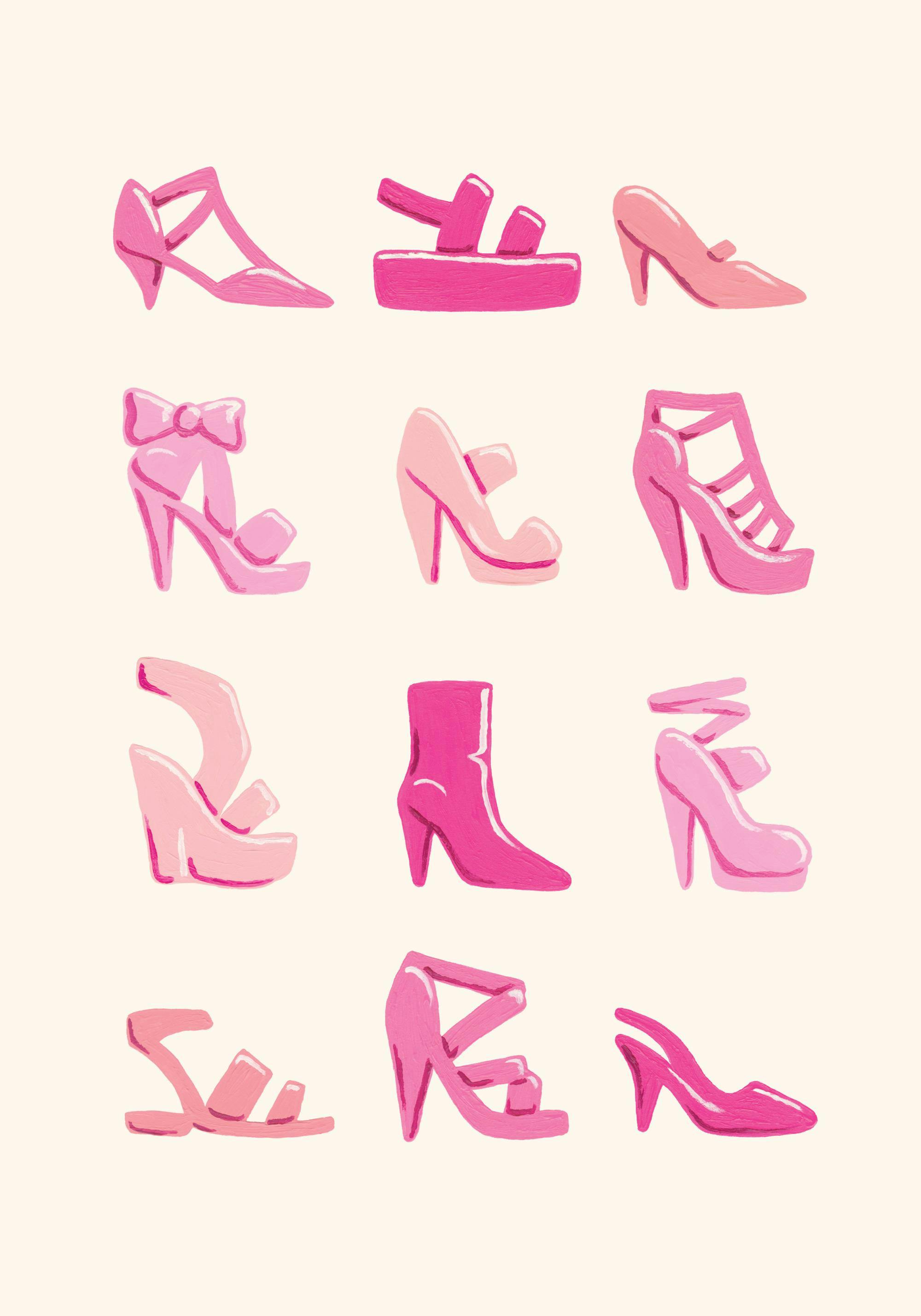 Pink Shoe Collection Poster Arte Fashion Rosa Desenio CH