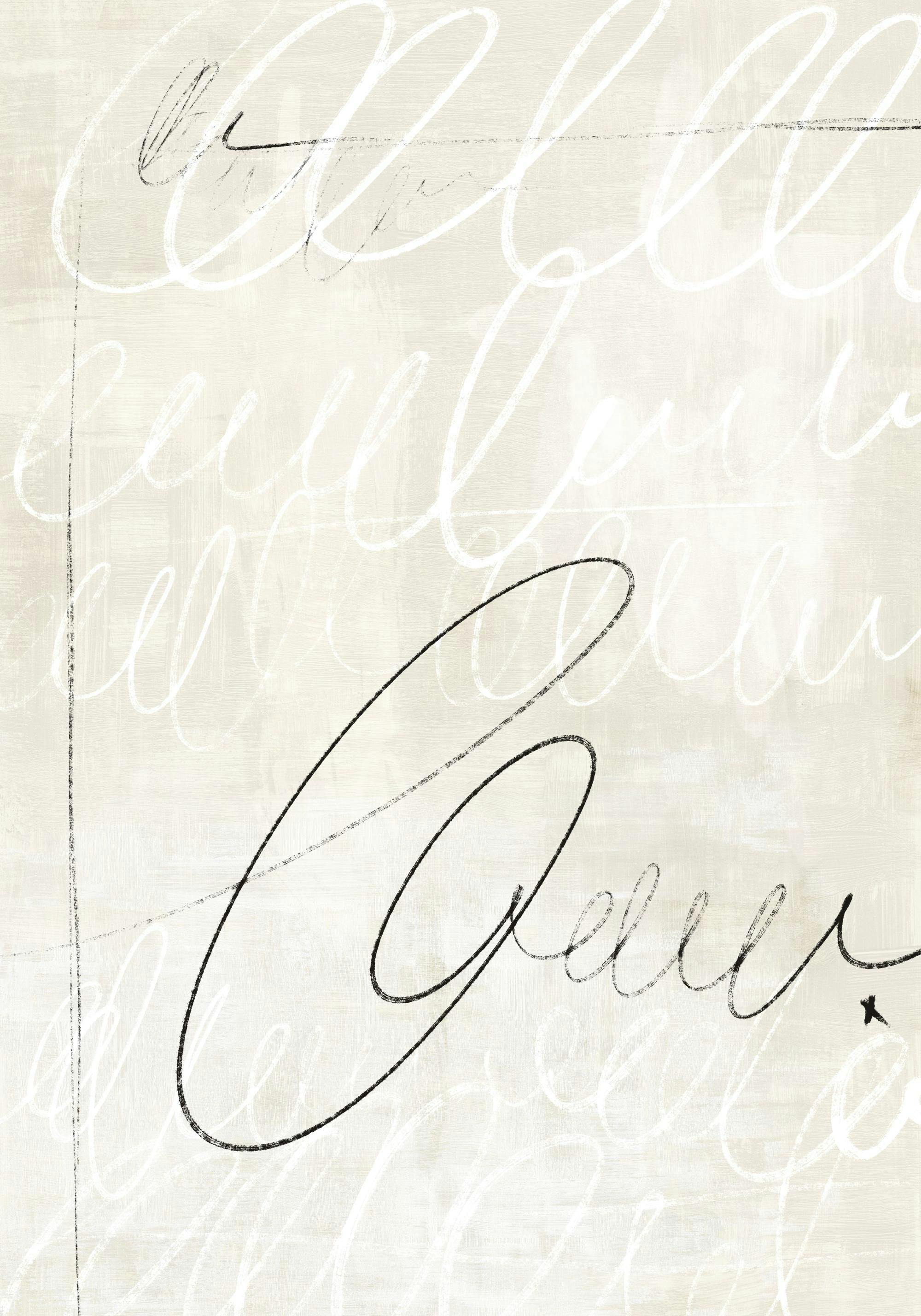 Abstract handwriting print on a beige background, with black and white scribbles. Poster print.
