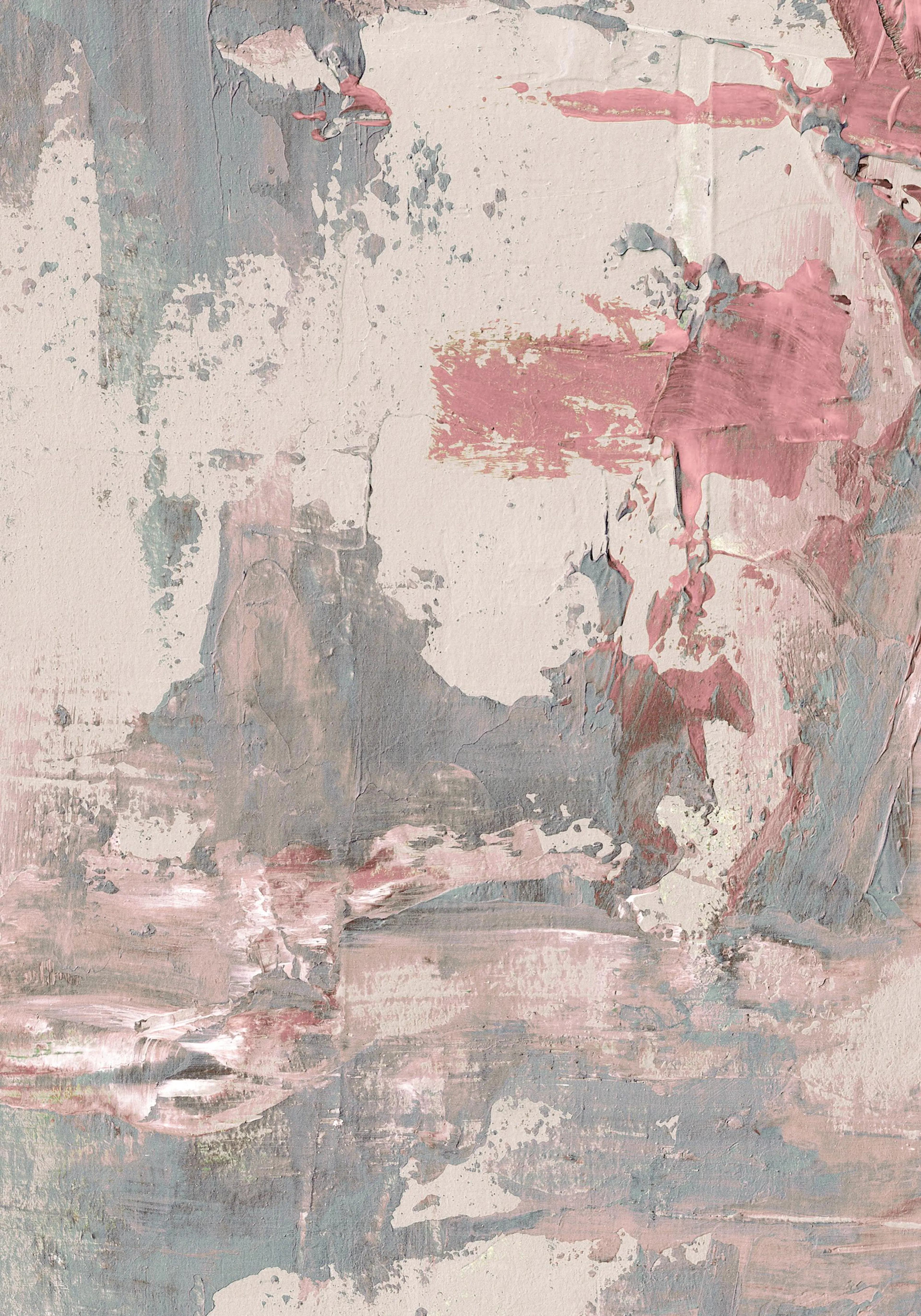 Abstract poster print with rough beige, green, and pink paint strokes in muted tones, an abstract print.
