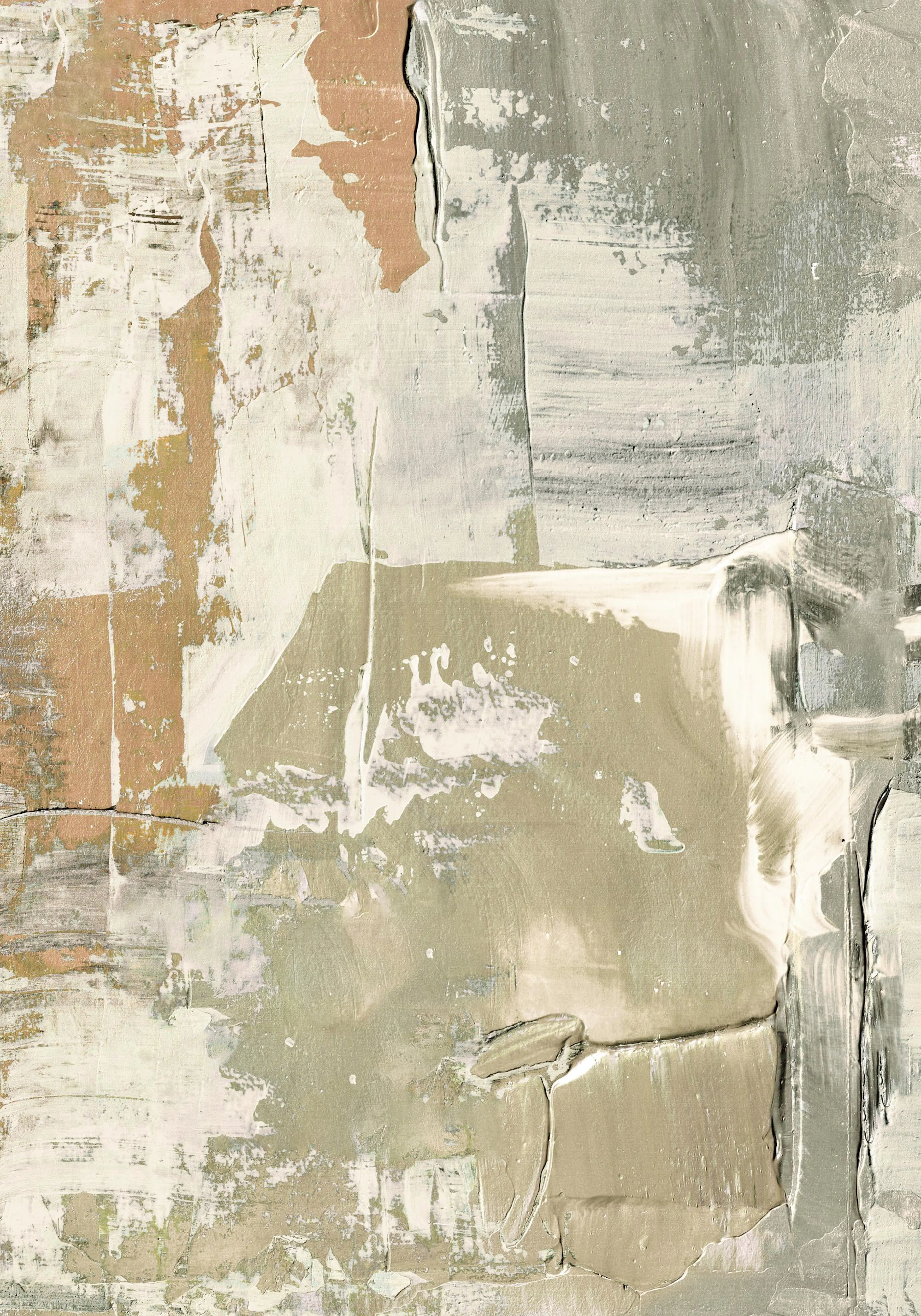 Abstract Raw Painting No2 poster print with muted green, beige, and orange shades, bold strokes, and texture