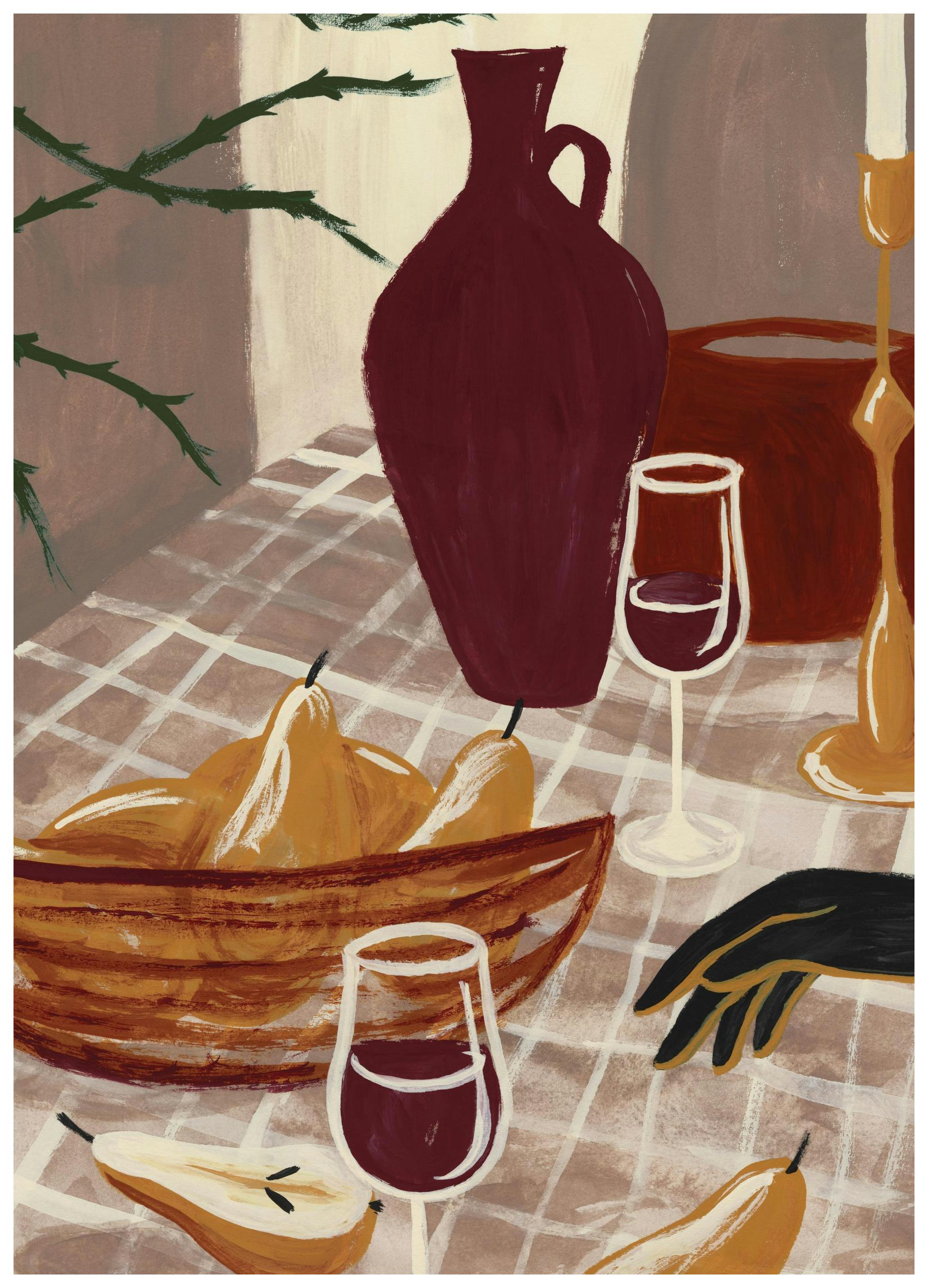 Wine & Pear Still Life Poster (21x30 cm)
