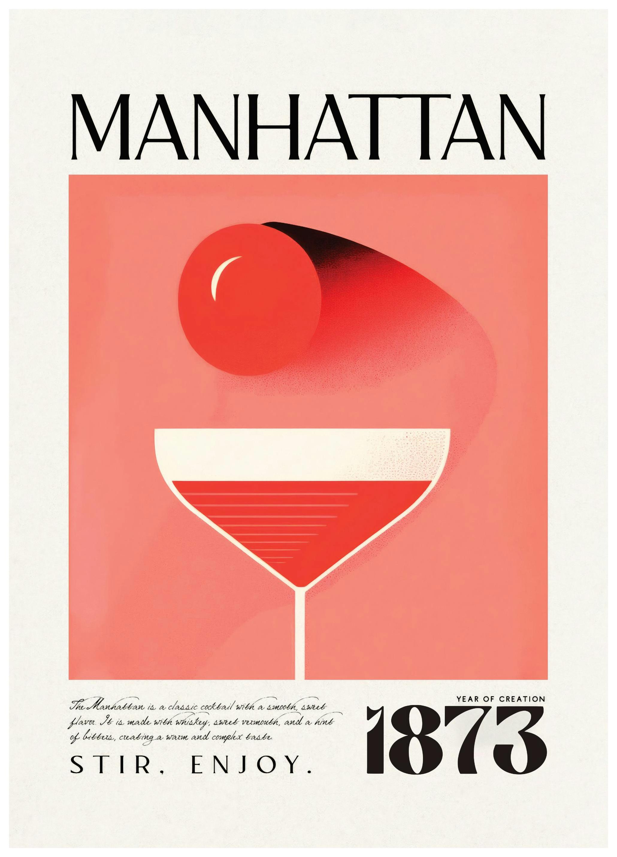 Vintage Manhattan Classic Recipe Affiche (50x70 cm) - Affiches de vins & cocktails