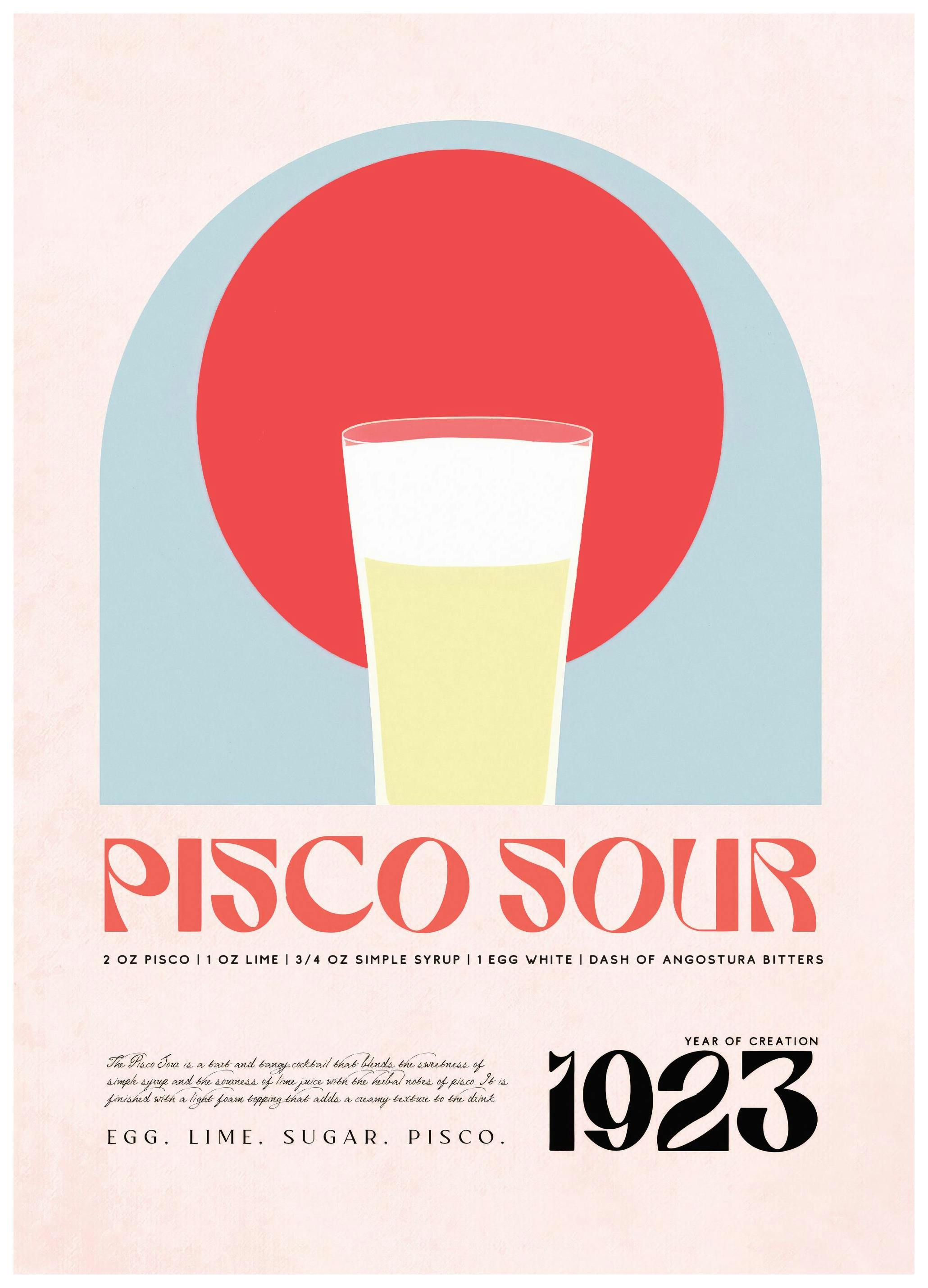 Pisco Sour Classic Recipe Affiche (50x70 cm) - Affiches de vins & cocktails