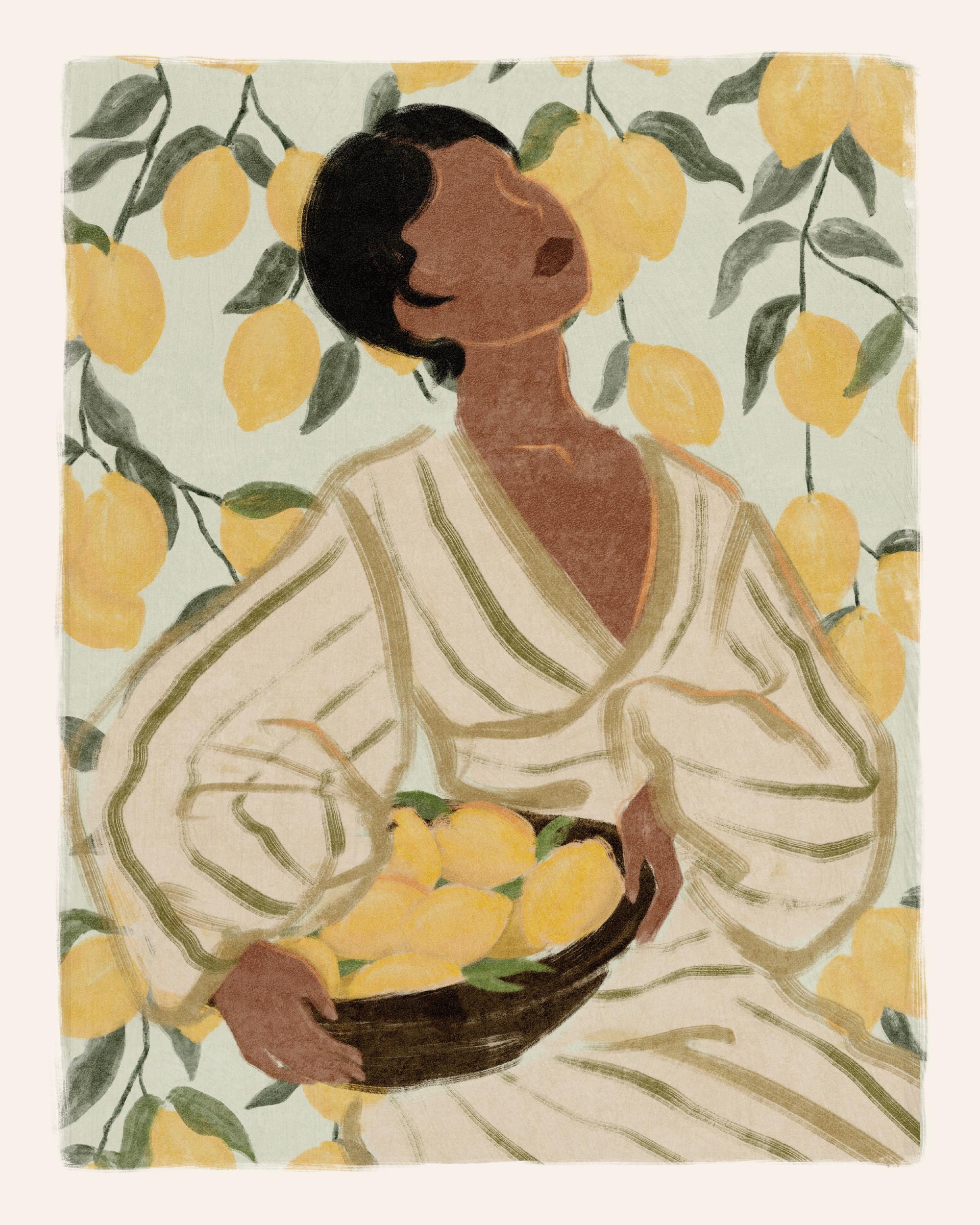 Woman in Citrus Garden Print – Illustrated Poster | Desenio