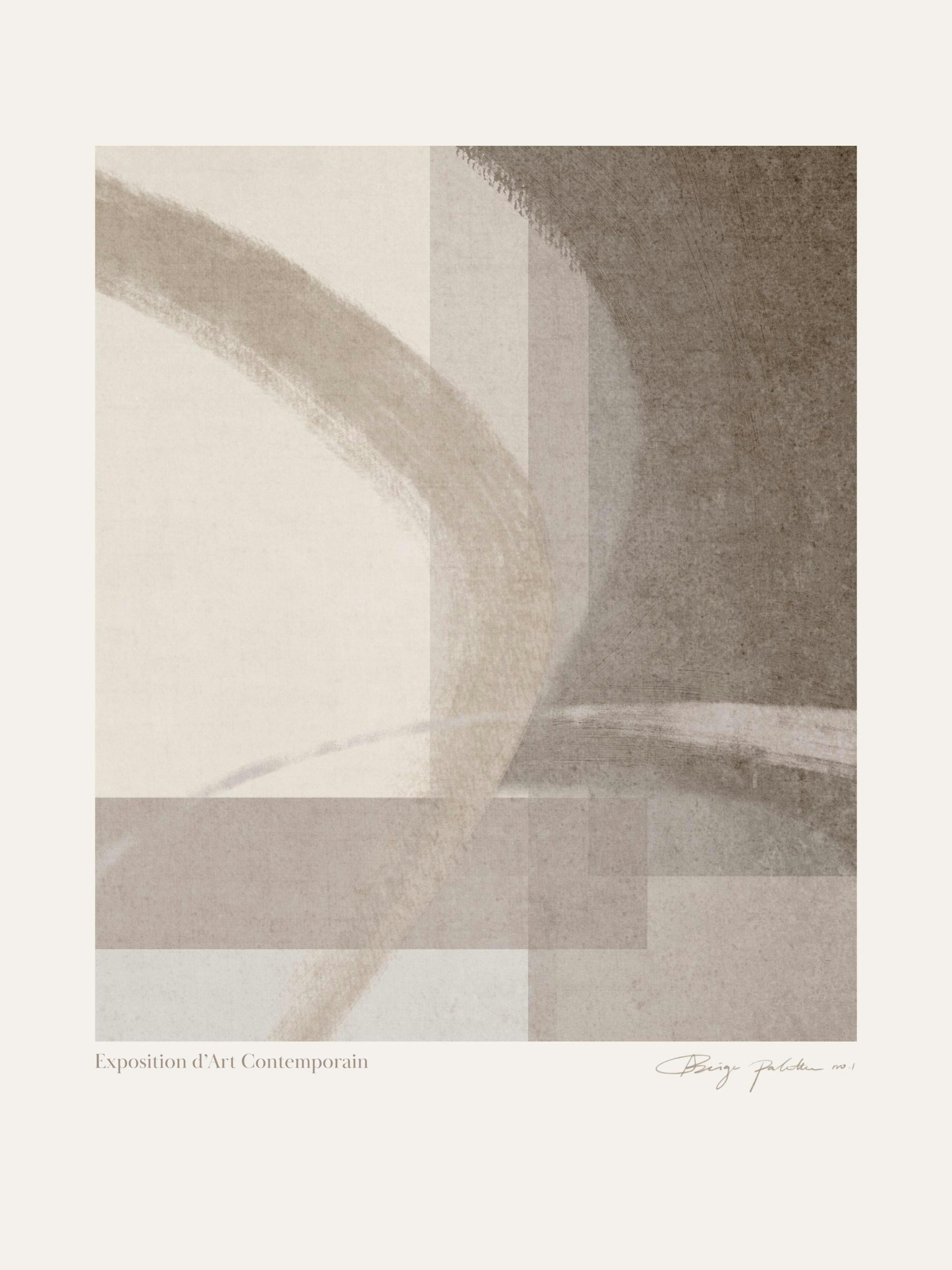 Beiges Poster mit minimalistischem Design, Pinselstrichen und geometrischen Formen in neutralen Farbtönen für eine beruhigende A