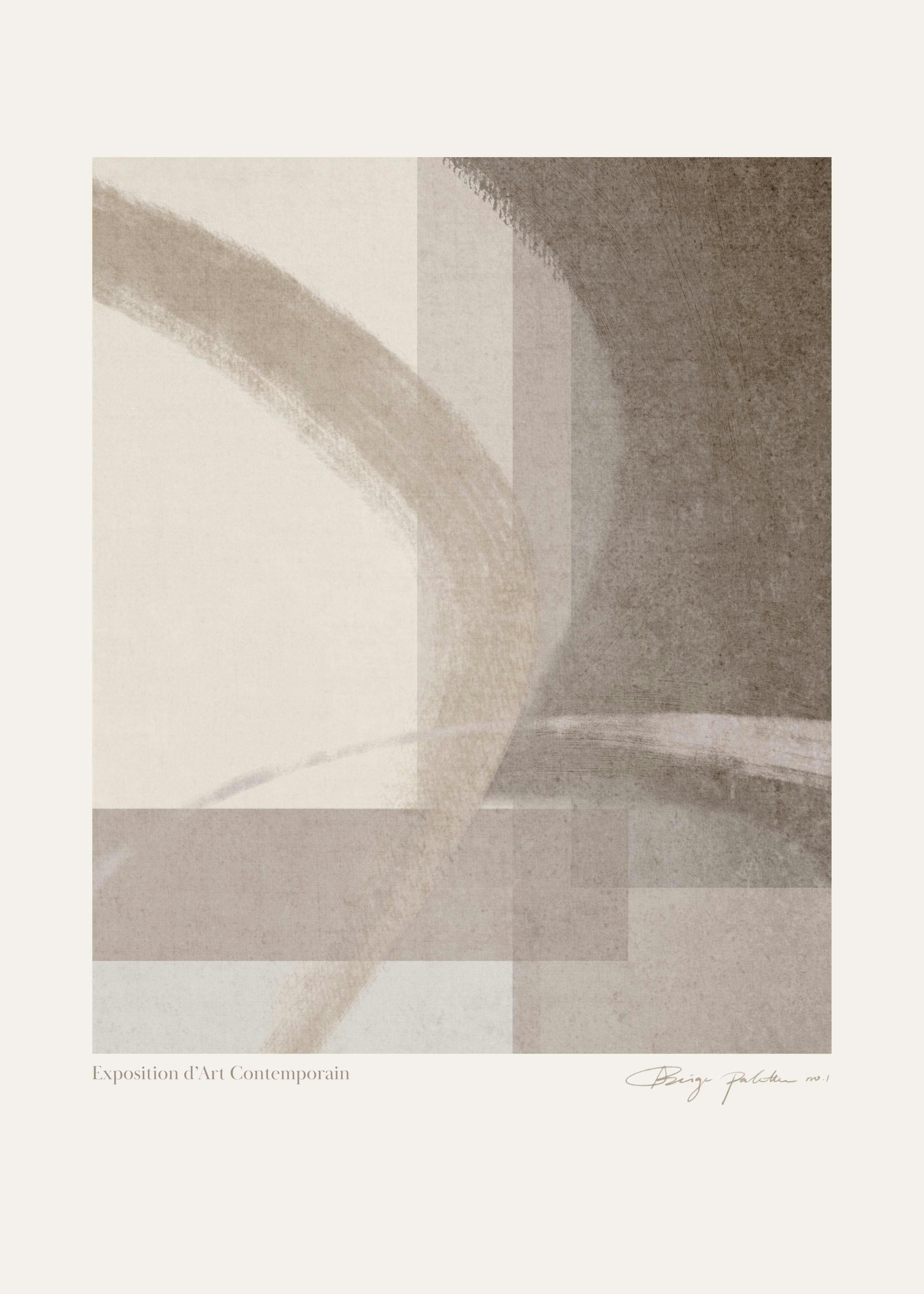 Póster abstracto Beige Palette No1 con trazos y formas geométricas superpuestas en tonos crema, beige y gris