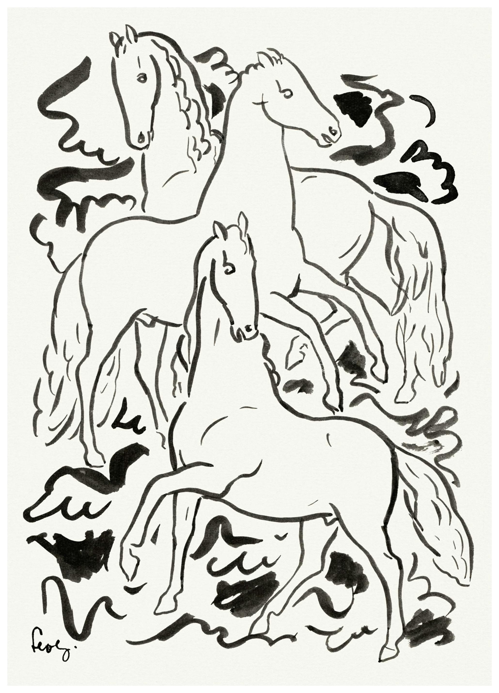Leo Gestel - Three Horses Affiche (50x70 cm)