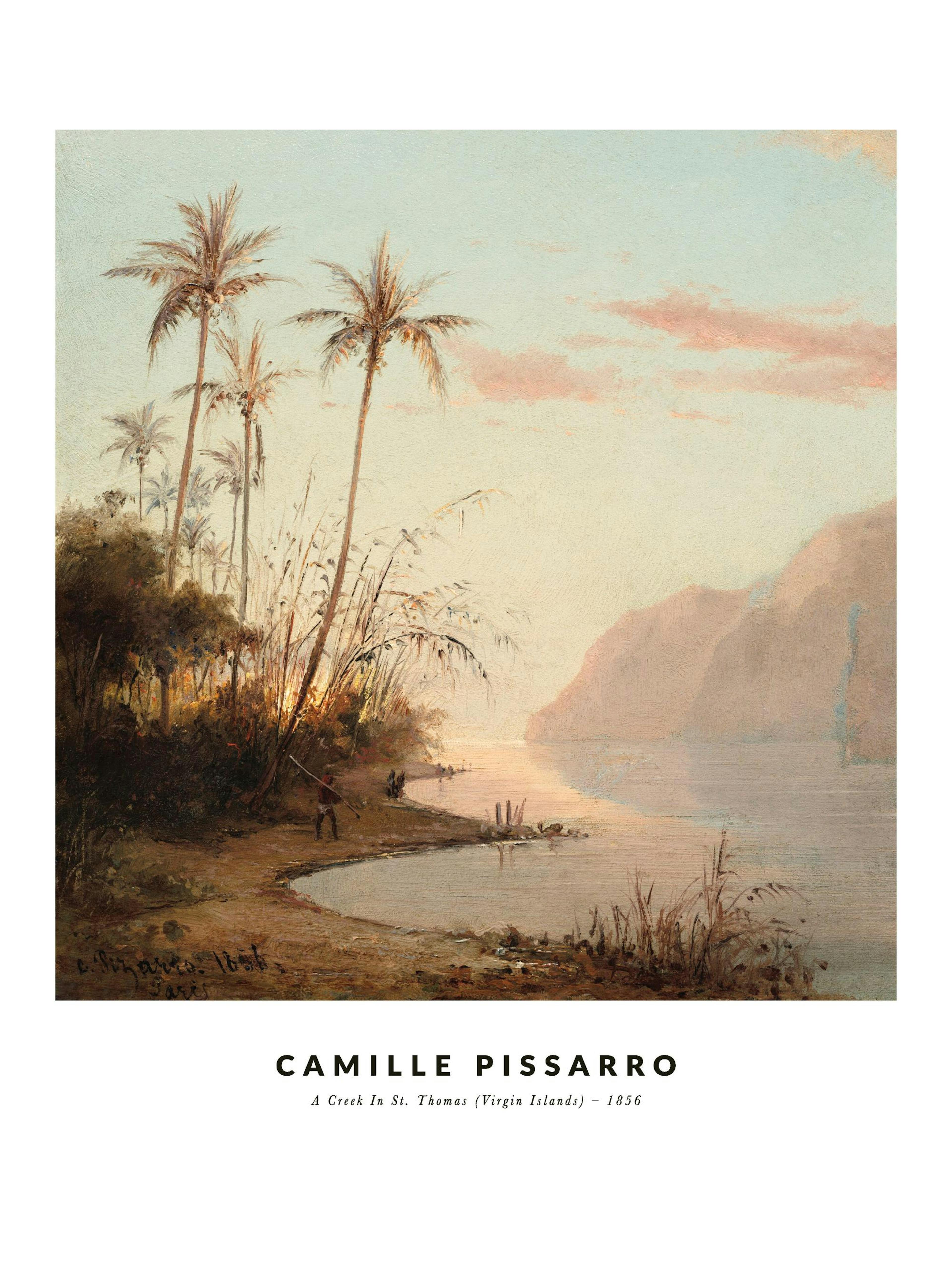 Camille Pissarro Kunstposter, Bach auf St. Thomas mit Palmen, tropische Landschaft, Jungferninseln.
