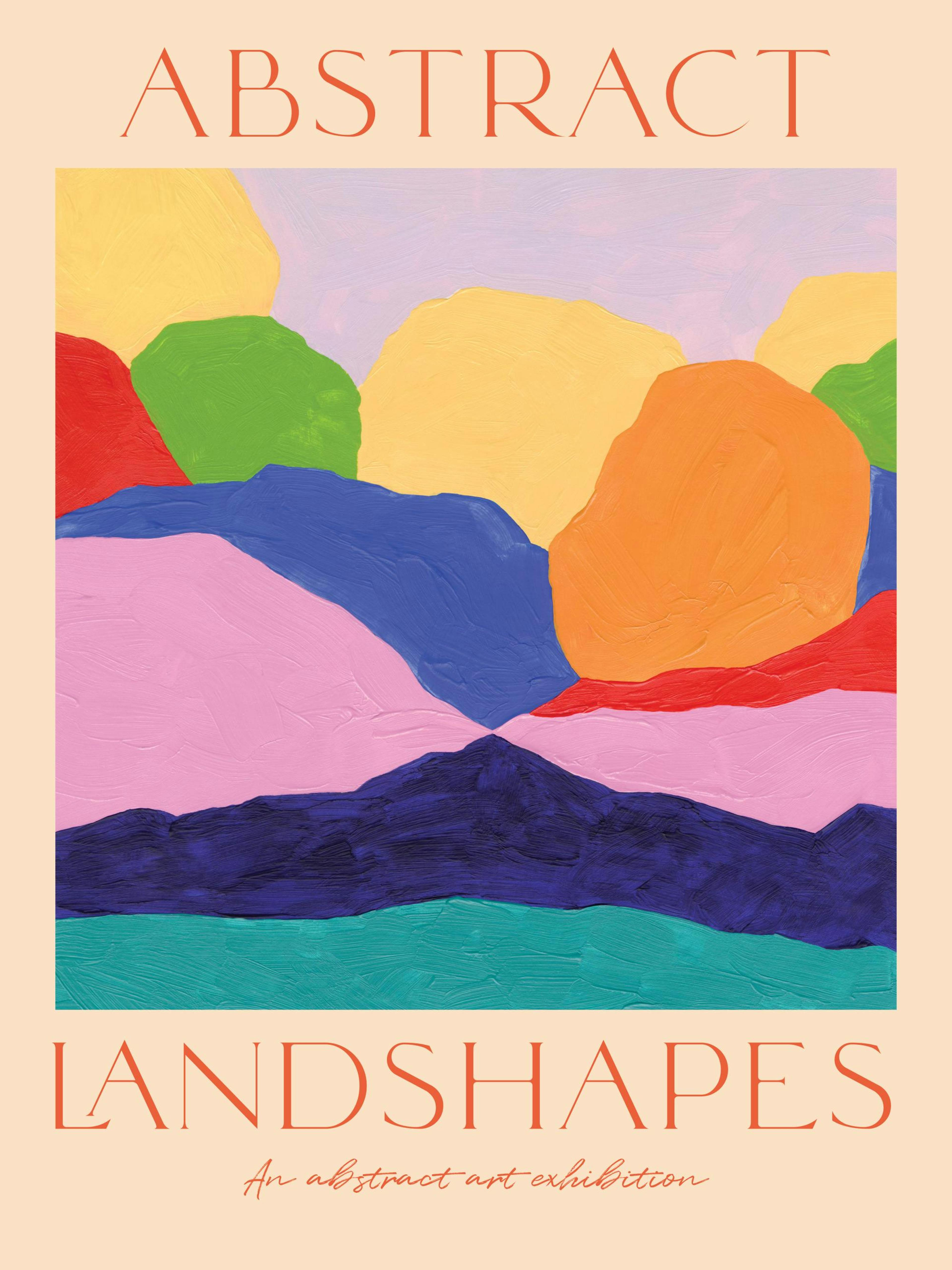 Abstract Landshapes poster, handgeschilderde kunst, levendige kleuren, abstracte landschappen, veelkleurig ontwerp, unieke kunst