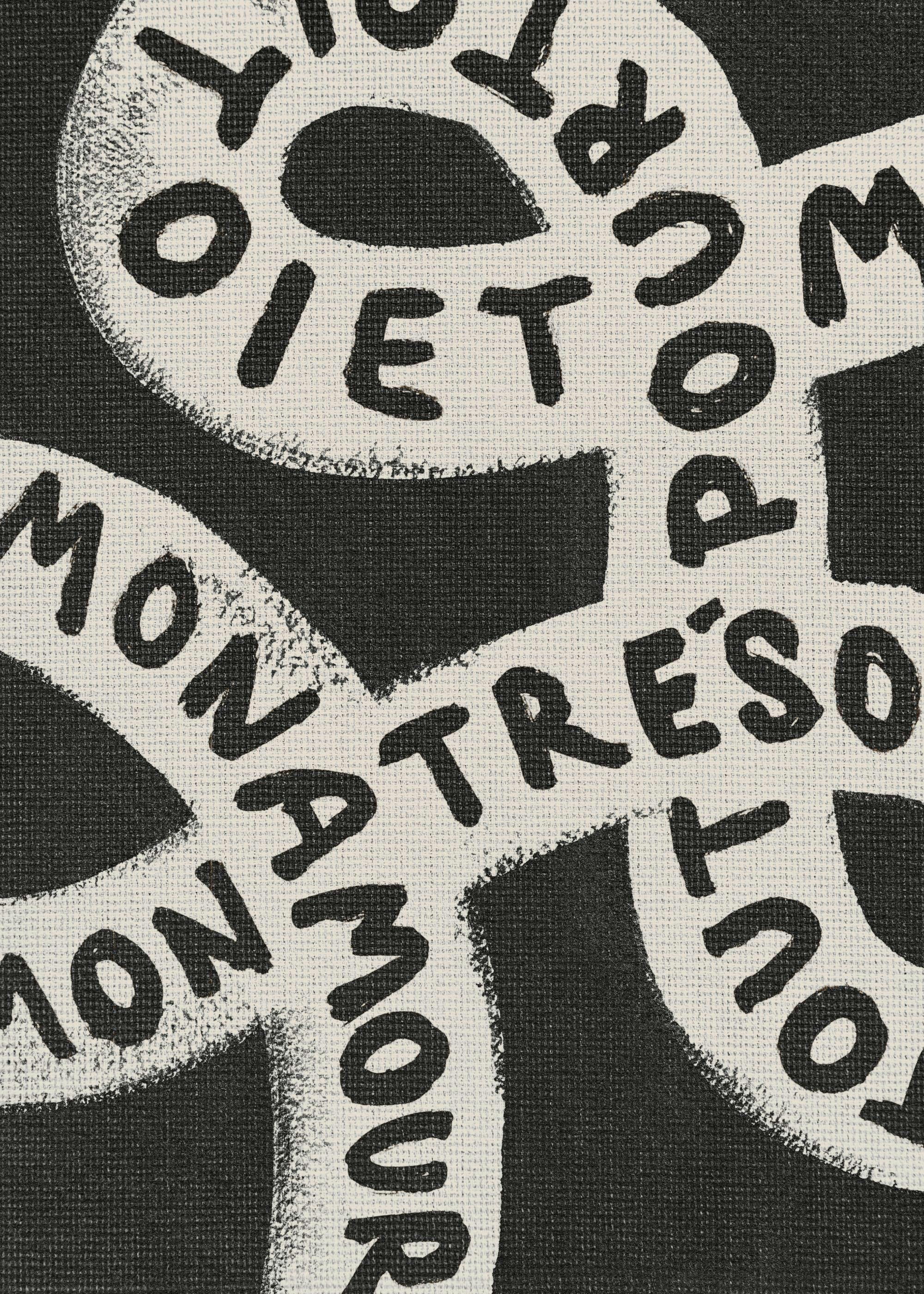 Poster monocromatico Mon Amour con testo artistico nero su sfondo chiaro, design minimalista che celebra lamore.