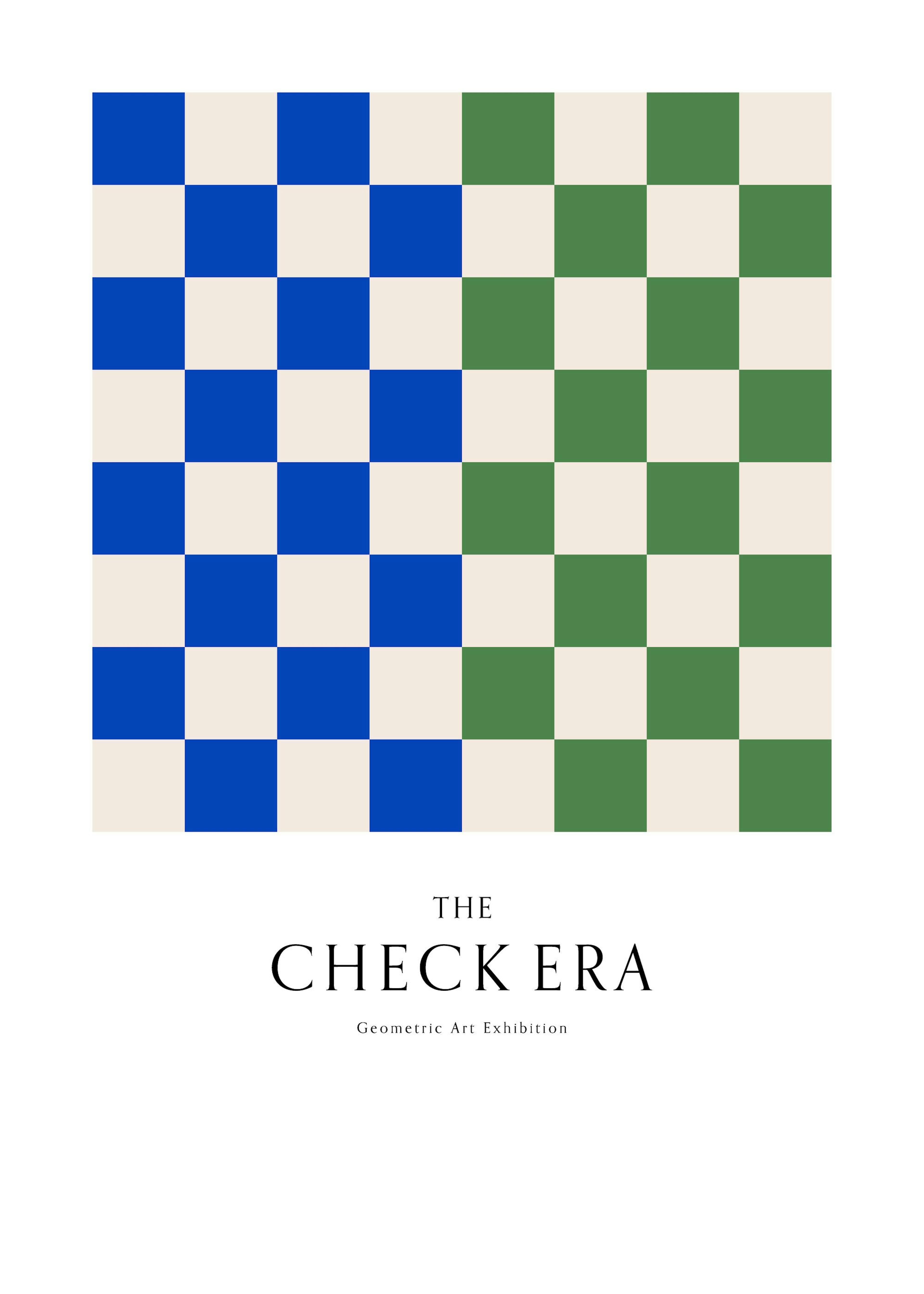 Schachbrettmuster-Poster in Grün und Blau, Musterdesign, geometrische Kunst