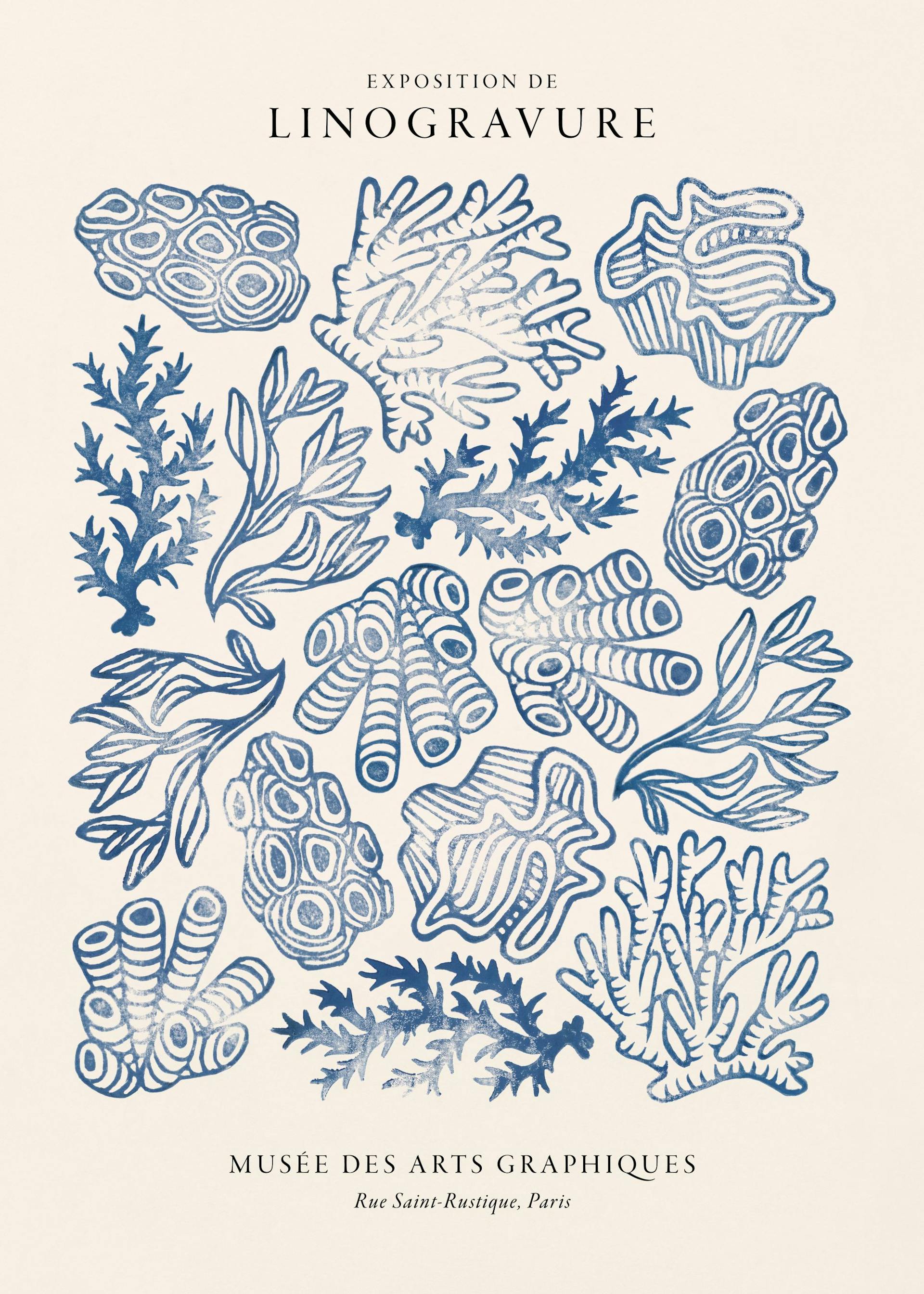 Linocut Conch Shell Póster Linocut Seashells – Lámina de conchas marinas en estilo ...