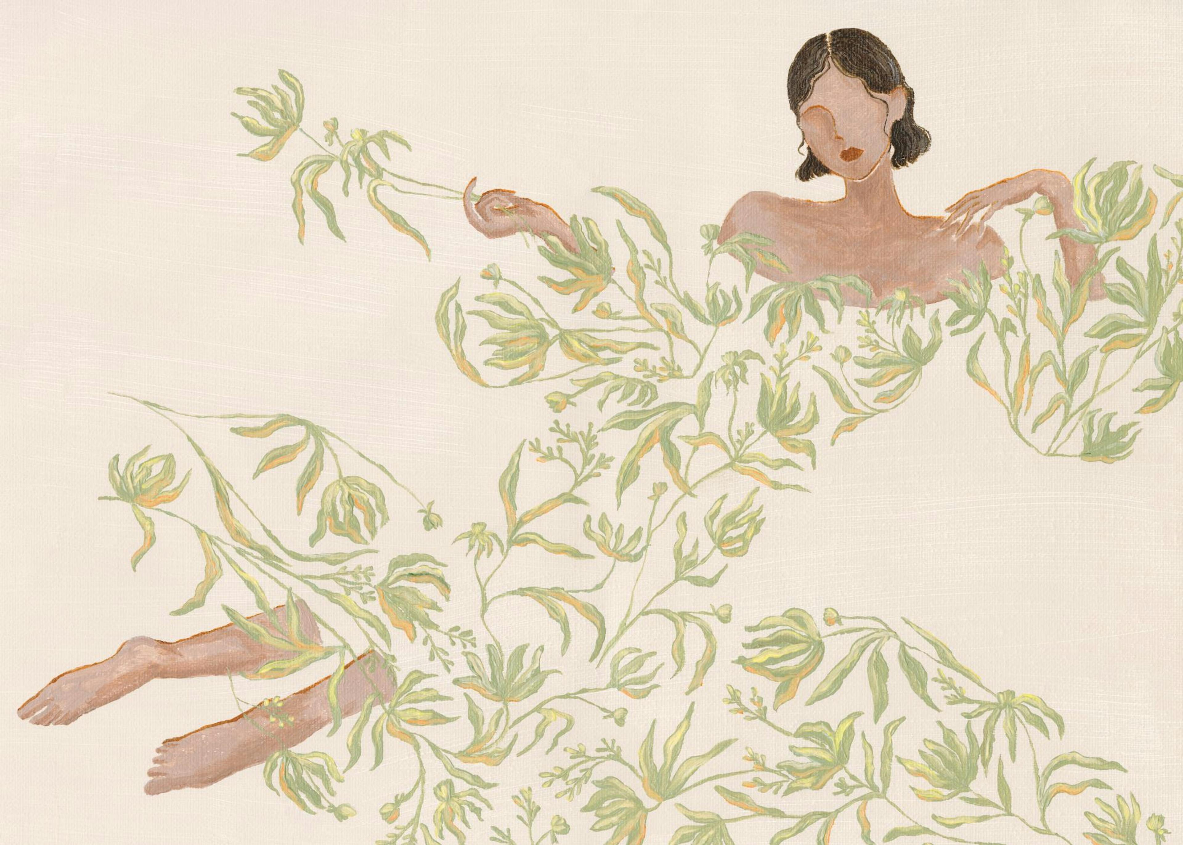 Lady in Green Floral Dress Poster 0