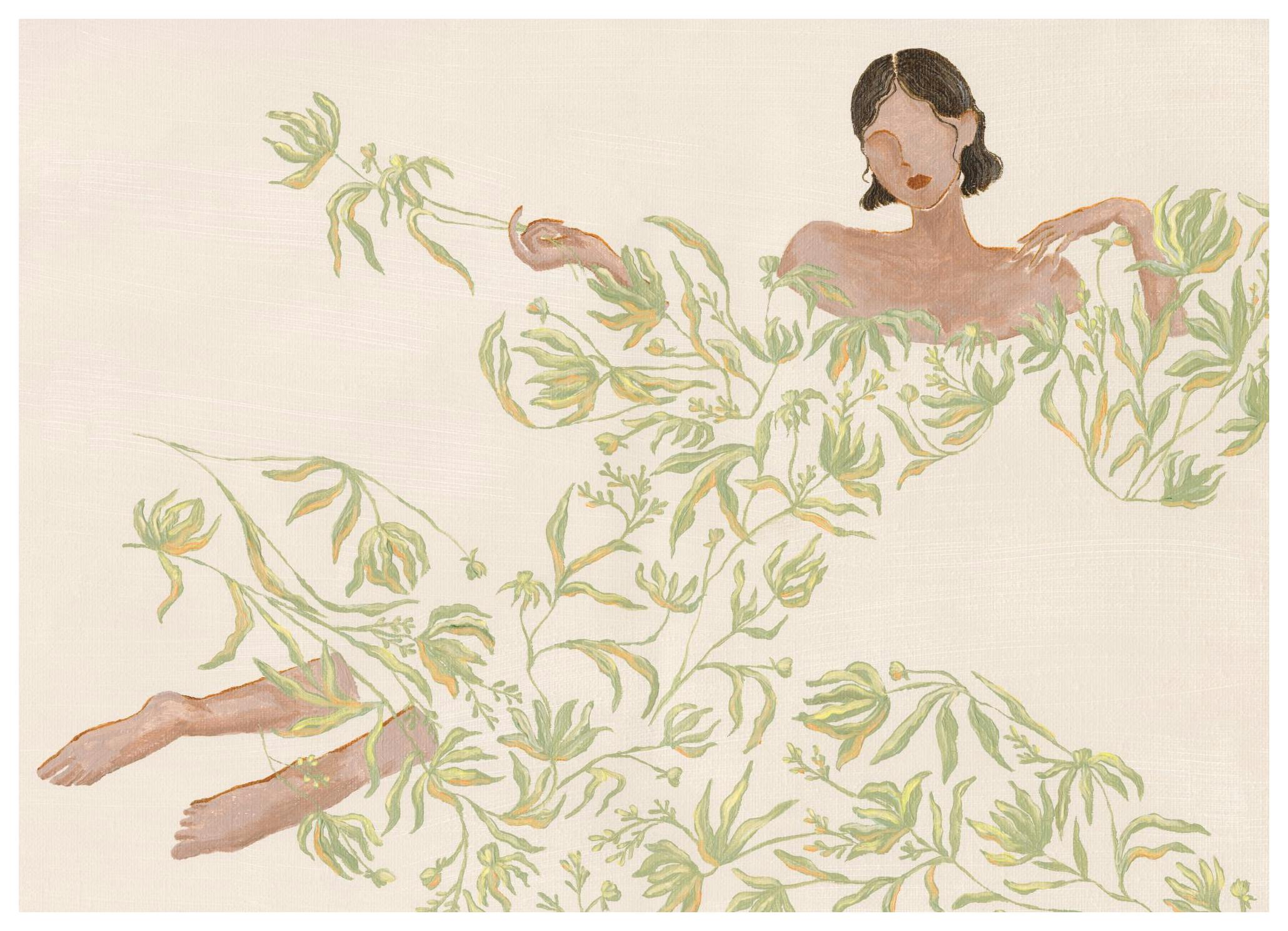 Lady in Green Floral Dress Affiche (30x40 cm)  Illustrations