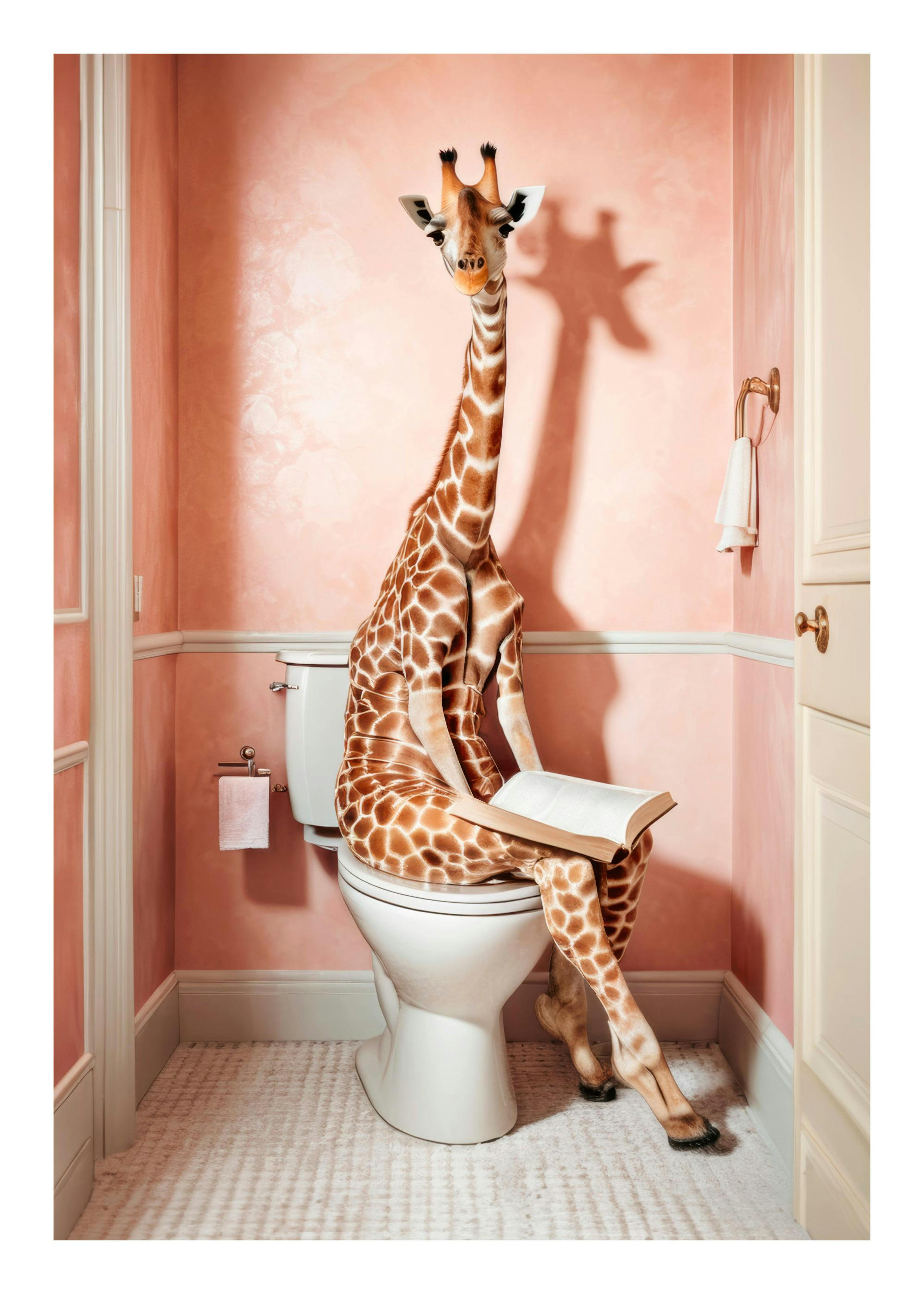 Giraffe Sitting on the Toilet Plakat 0