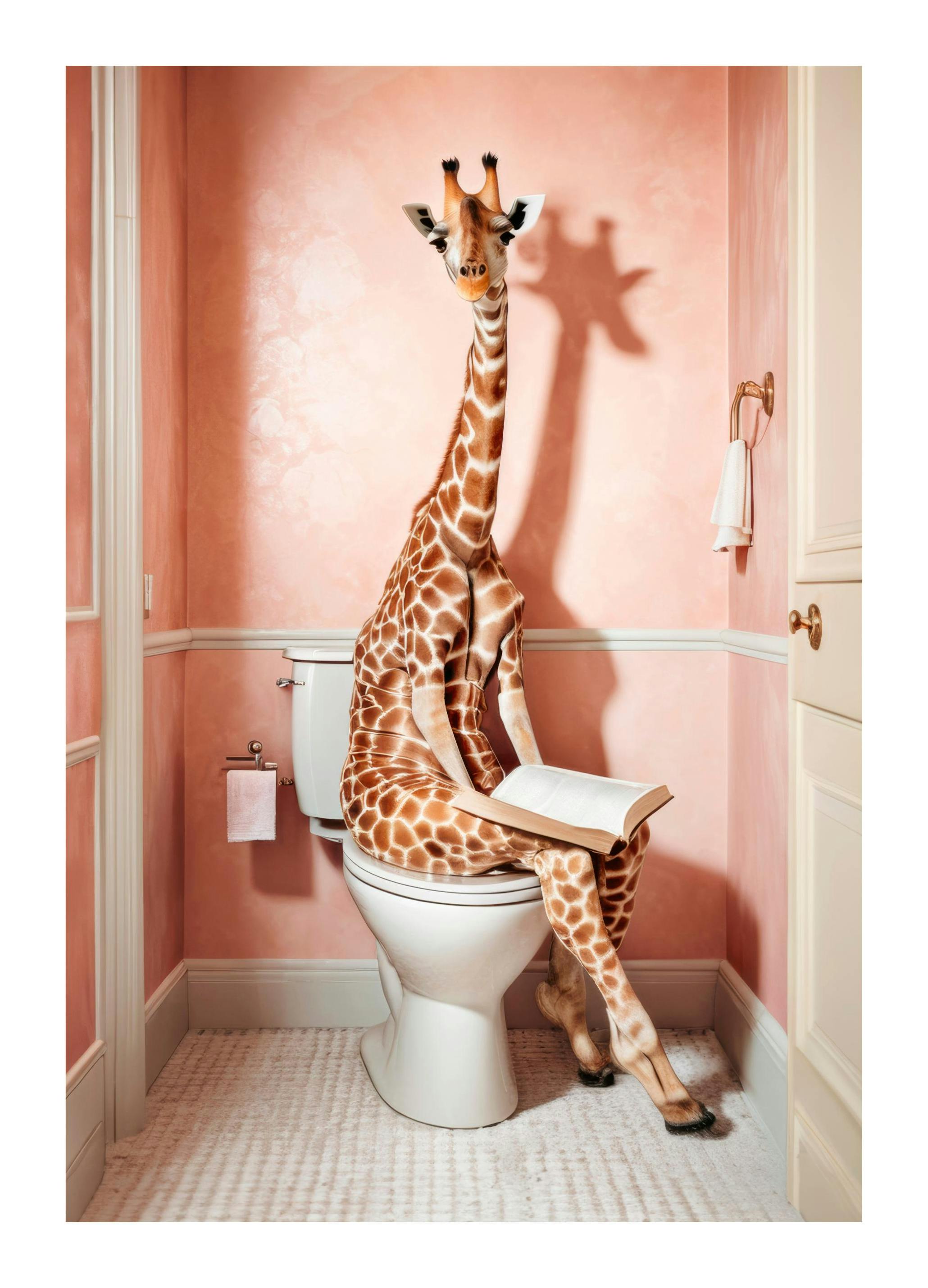 Prints - Giraffe Sitting on the Toilet Print (50x70 cm) - Giraffe prints