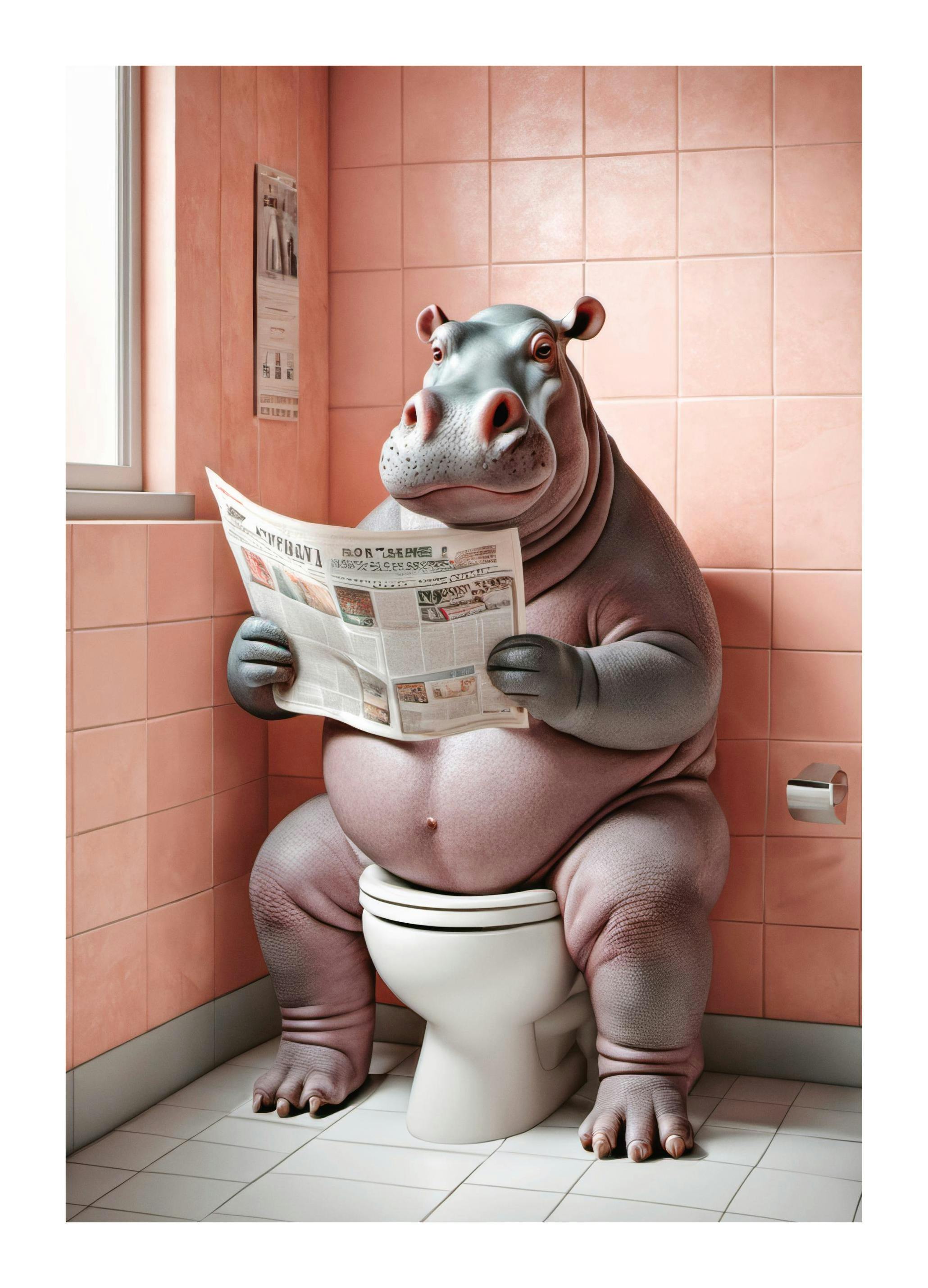 Hippo Sitting on the Toilet Poster (21x30 cm)
