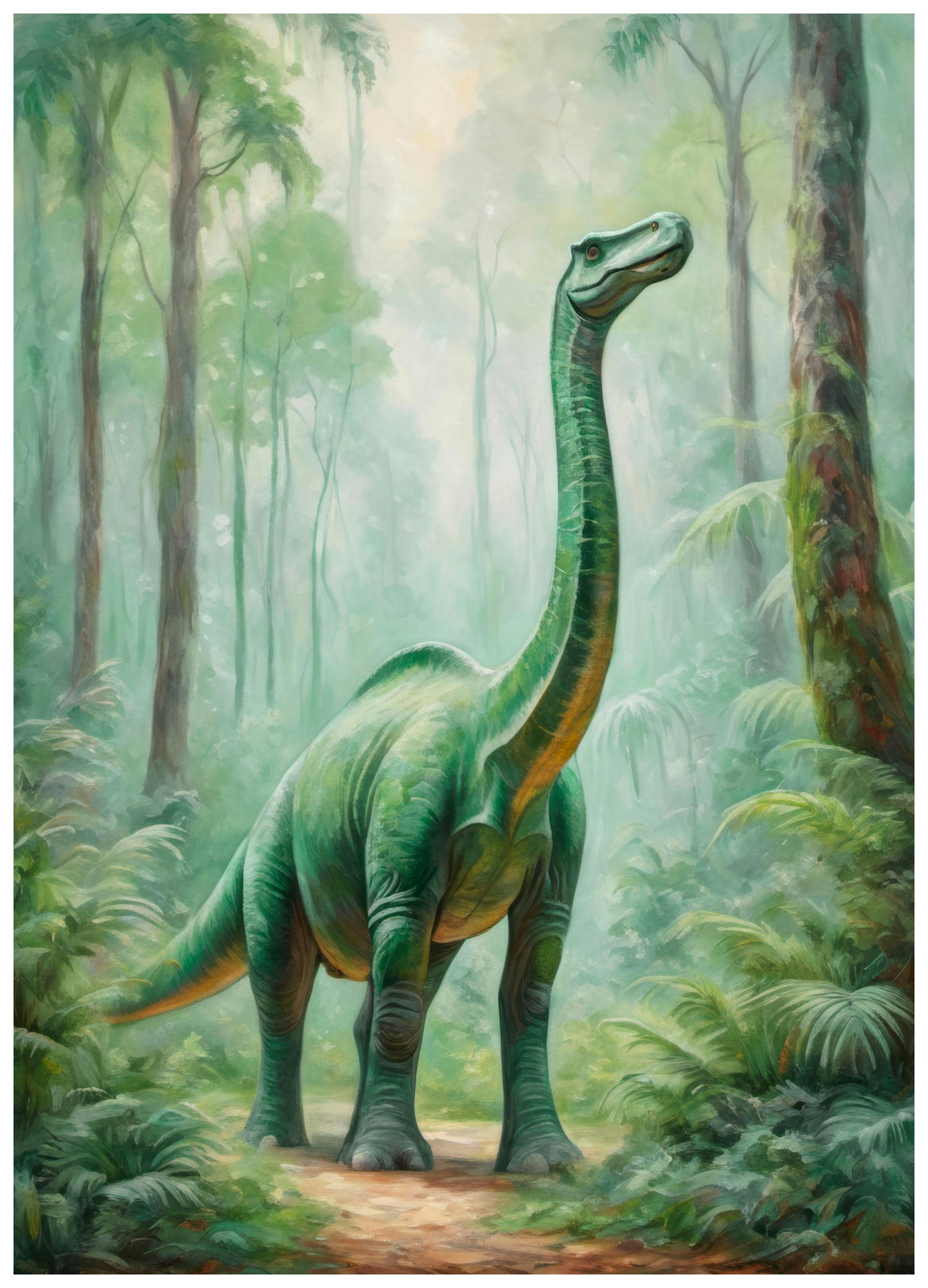 Prints - Dinosaur in Forest Print (30x40 cm) - Kids wall art