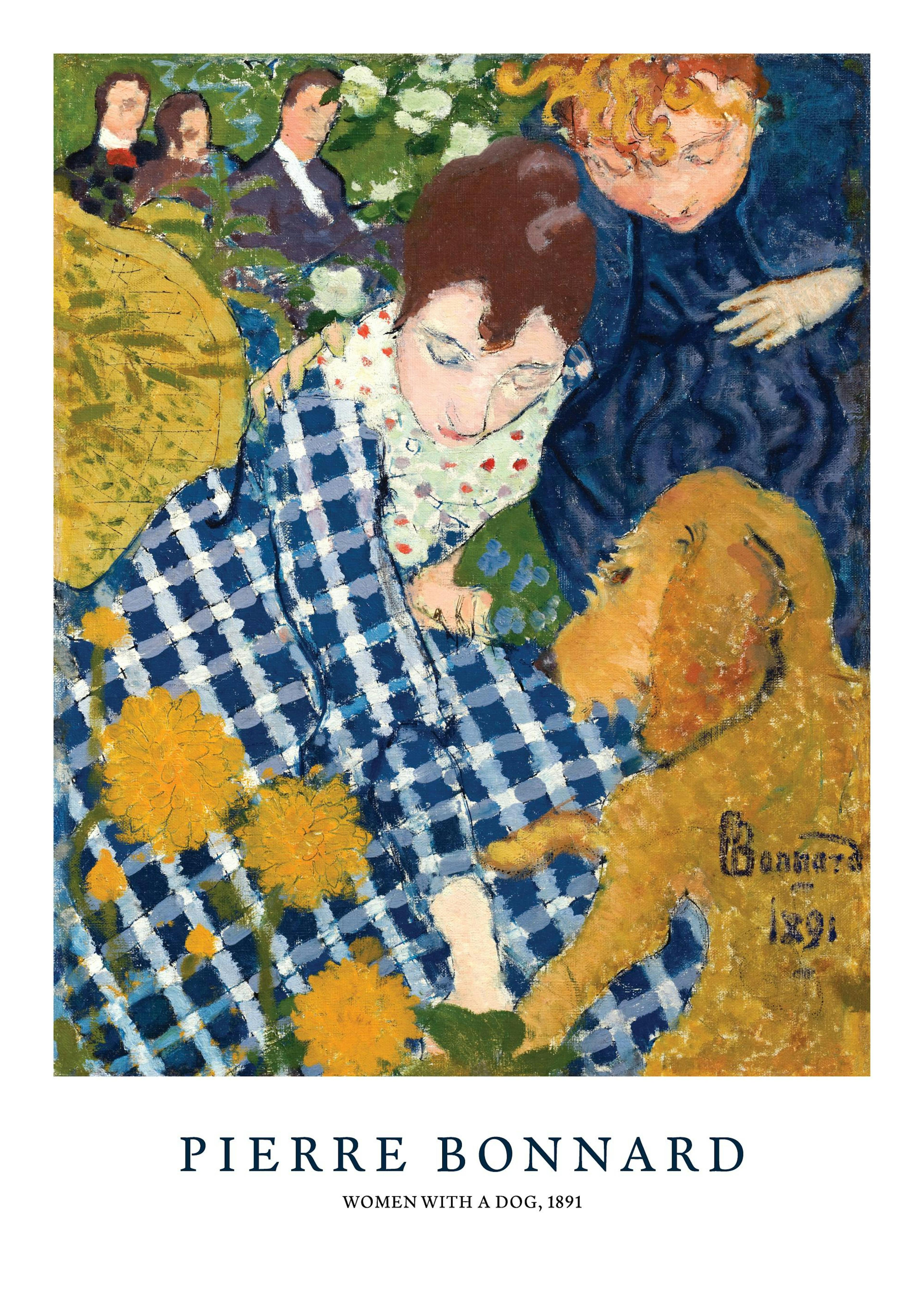 Poster di Pierre Bonnard con una donna e un cane, in una stanza moderna sopra una credenza in legno.