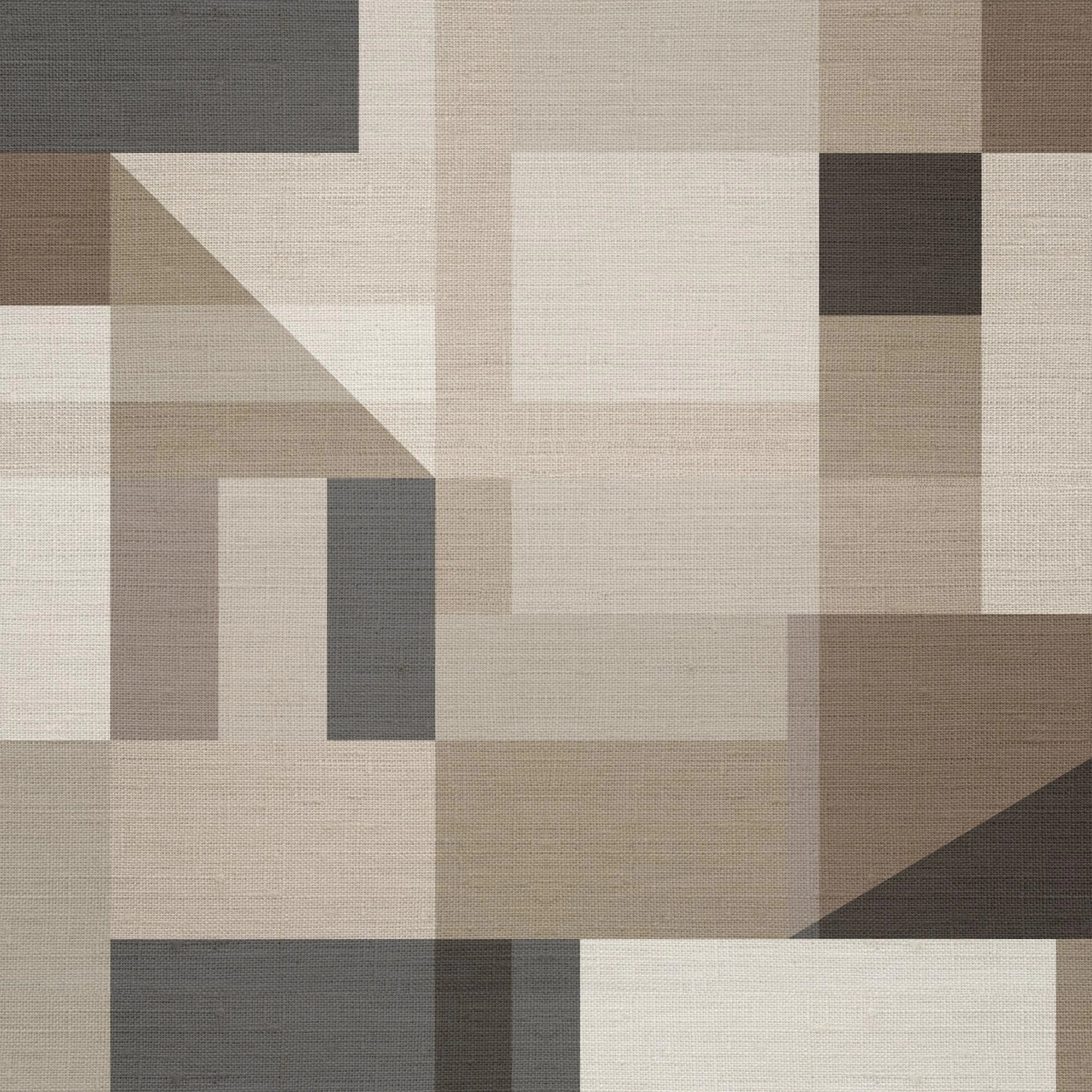 Affiche aux formes géométriques abstraites dans des tons de beige, gris et marron, avec une texture rappelant le lin.