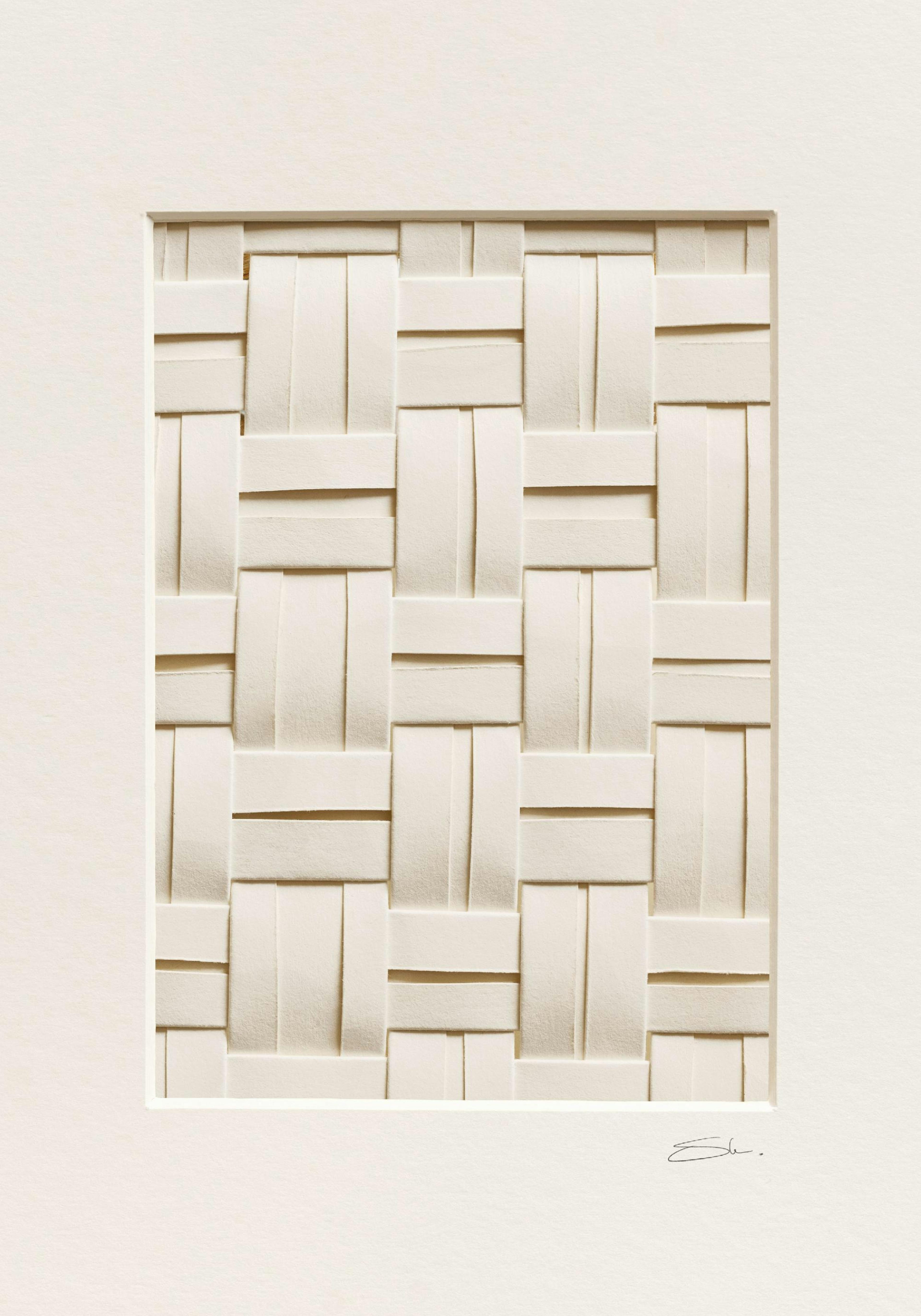 Poster med illustration av tätt vävt material i neutrala färger, skapar en taktil 3D-illusion för minimalistisk inredning.