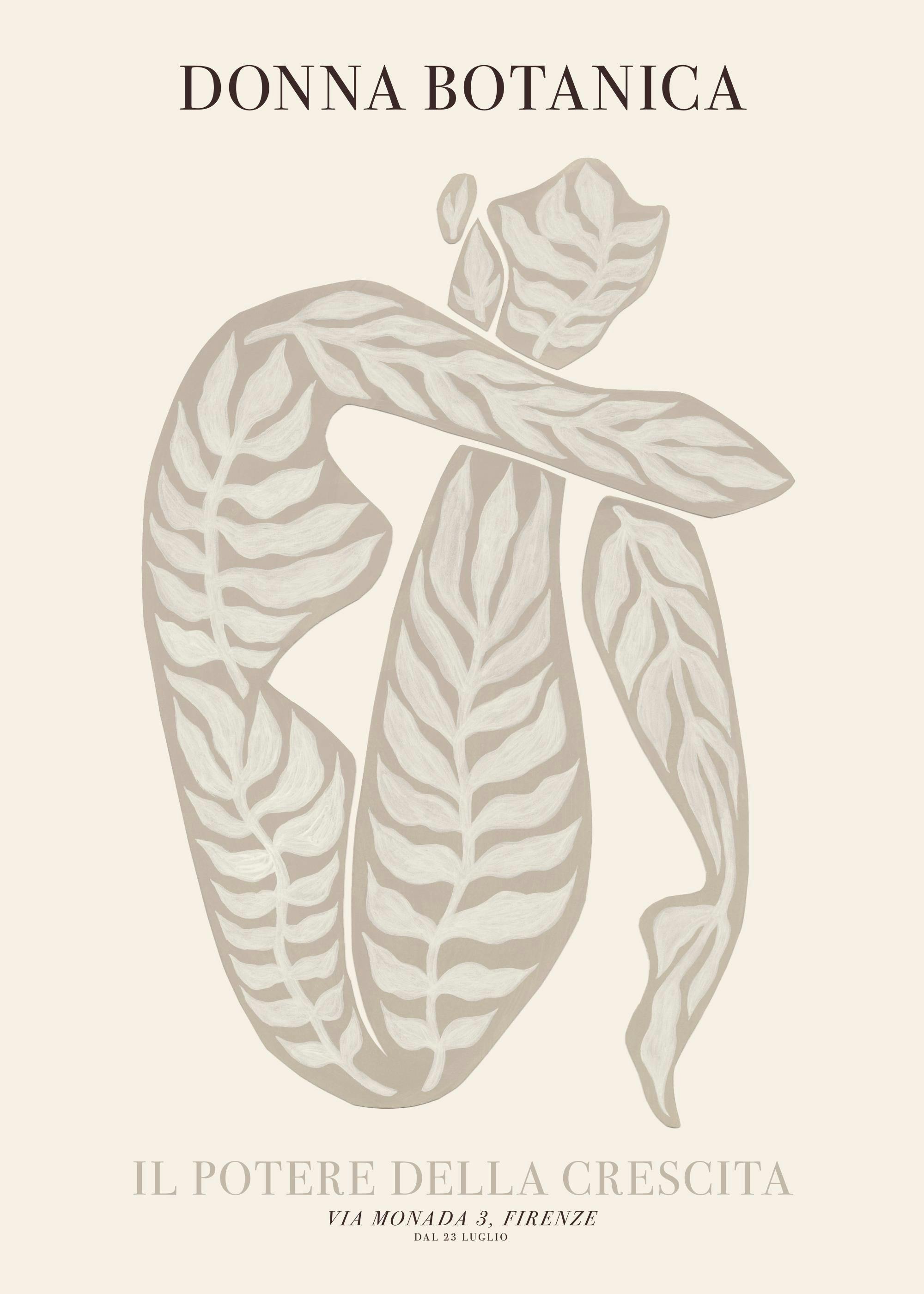 Vrouwelijke vorm van bladeren in aardetinten, minimalistische botanische poster