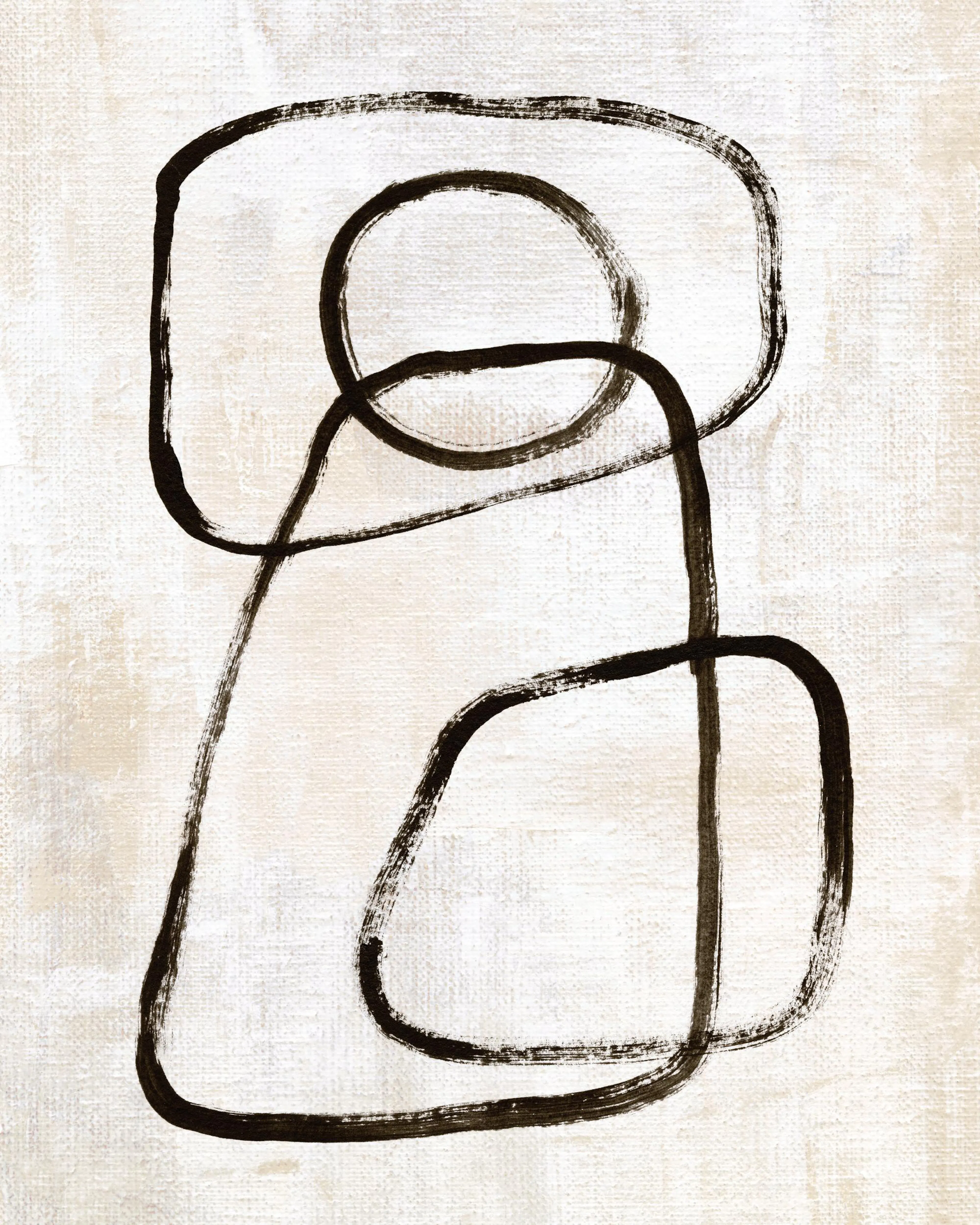 Abstracte poster met zwarte golvende lijnen die vormen creëren op een crème achtergrond, een minimalistische lijntekening.