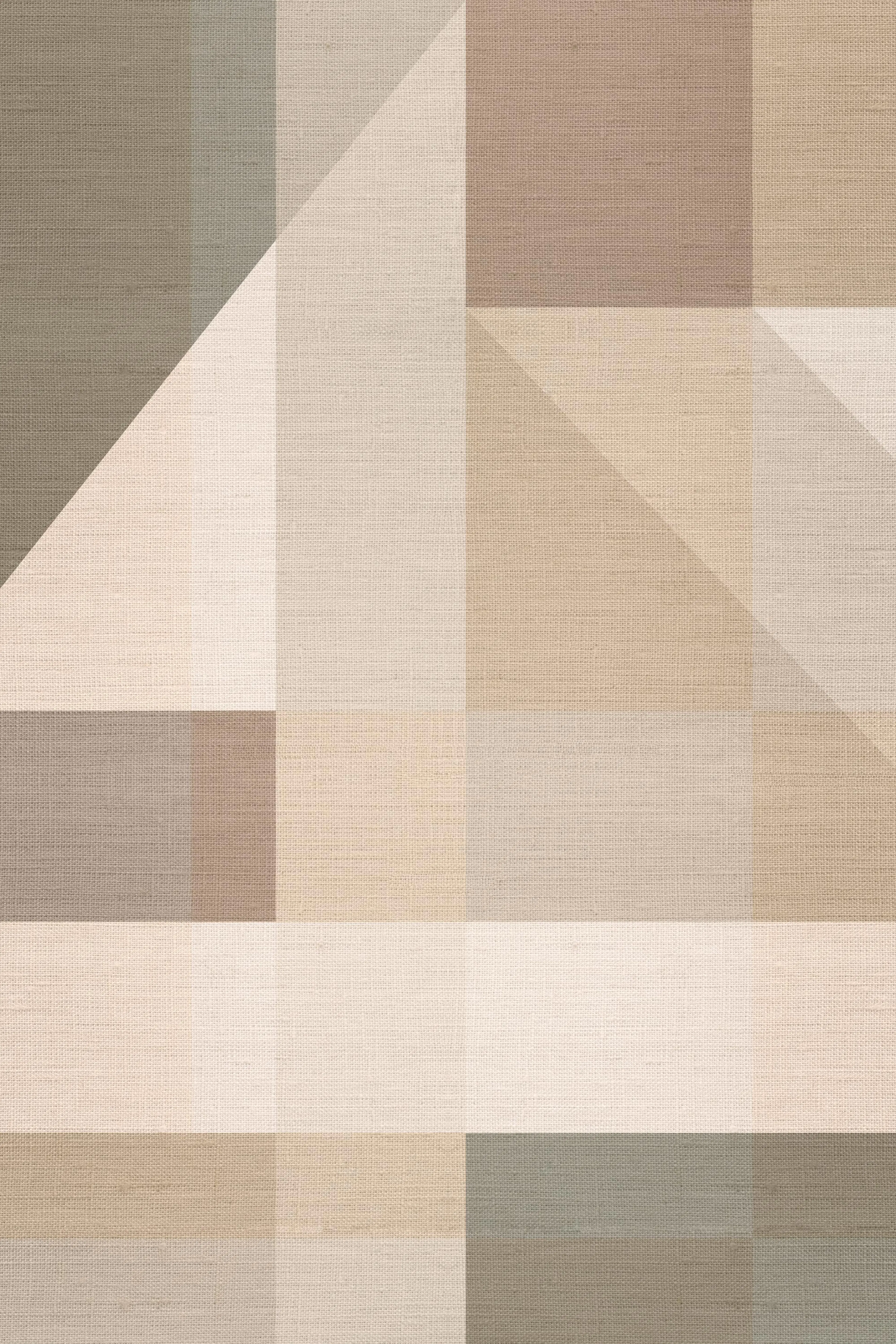 Poster astratto con forme geometriche in lino e tonalità neutre, beige e marrone, stile minimalista.