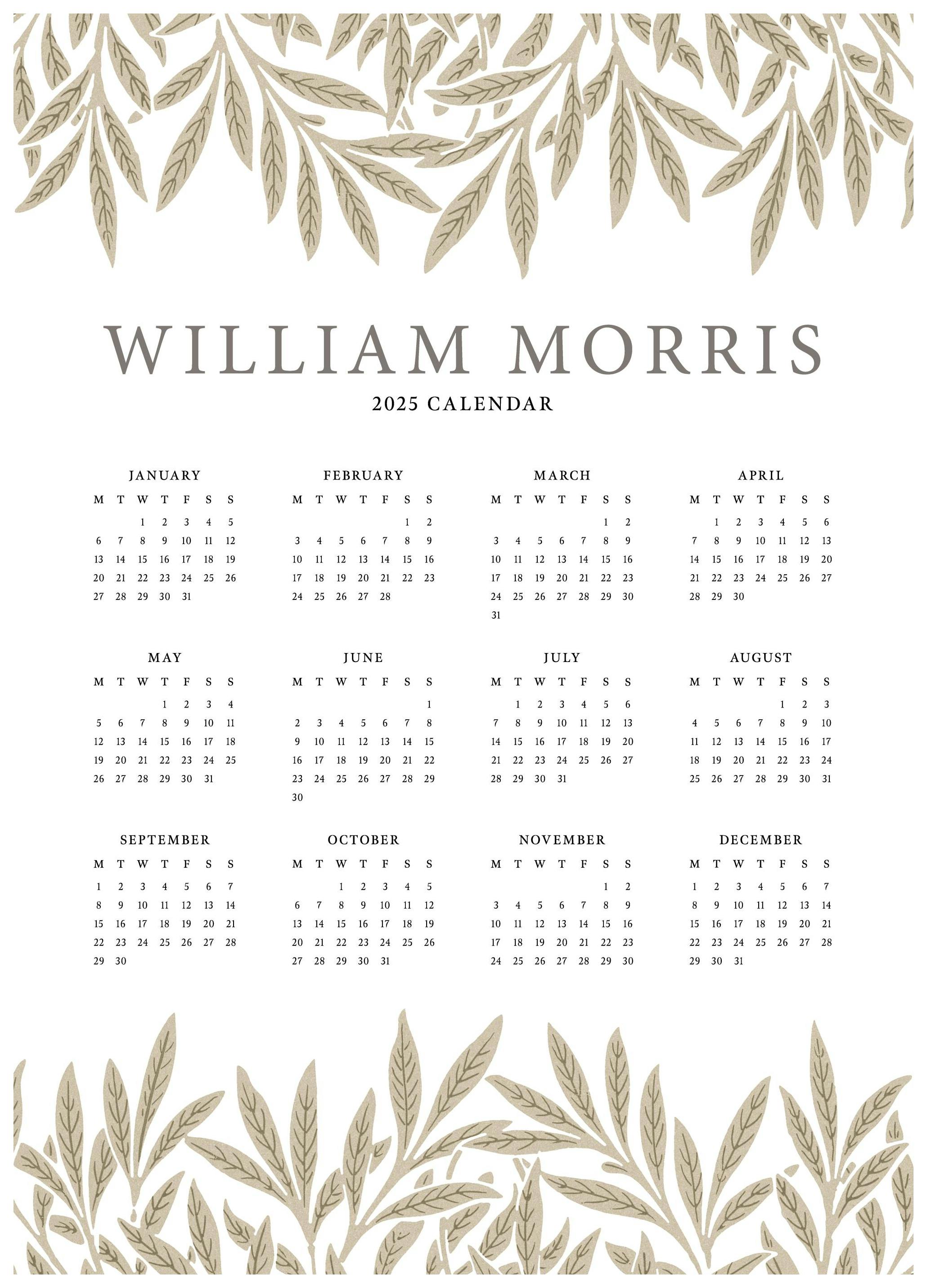 William Morris Calendar 2025 Affiche (30x40 cm) - Calendriers muraux 2025