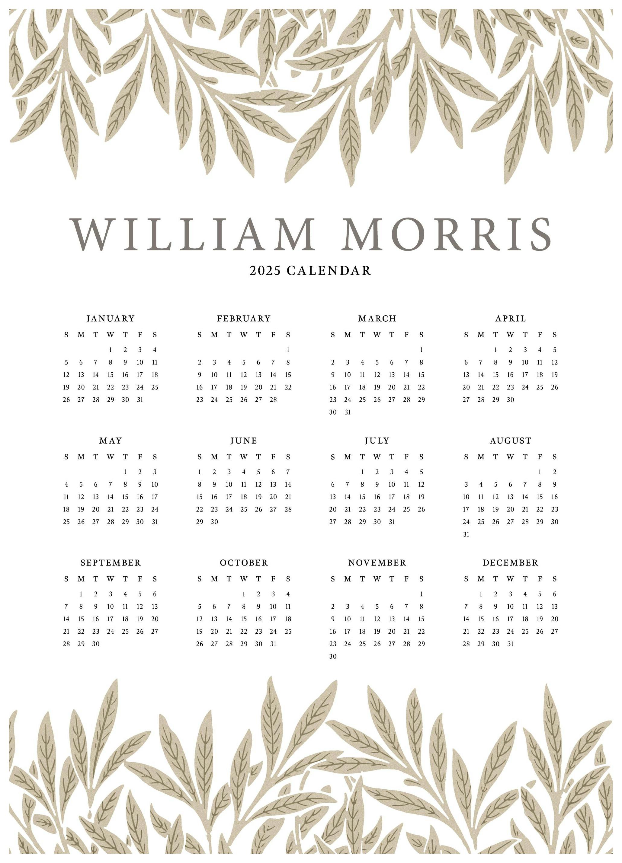 William Morris Calendar 2025 US Affiche (30x40 cm) - Calendriers muraux 2025