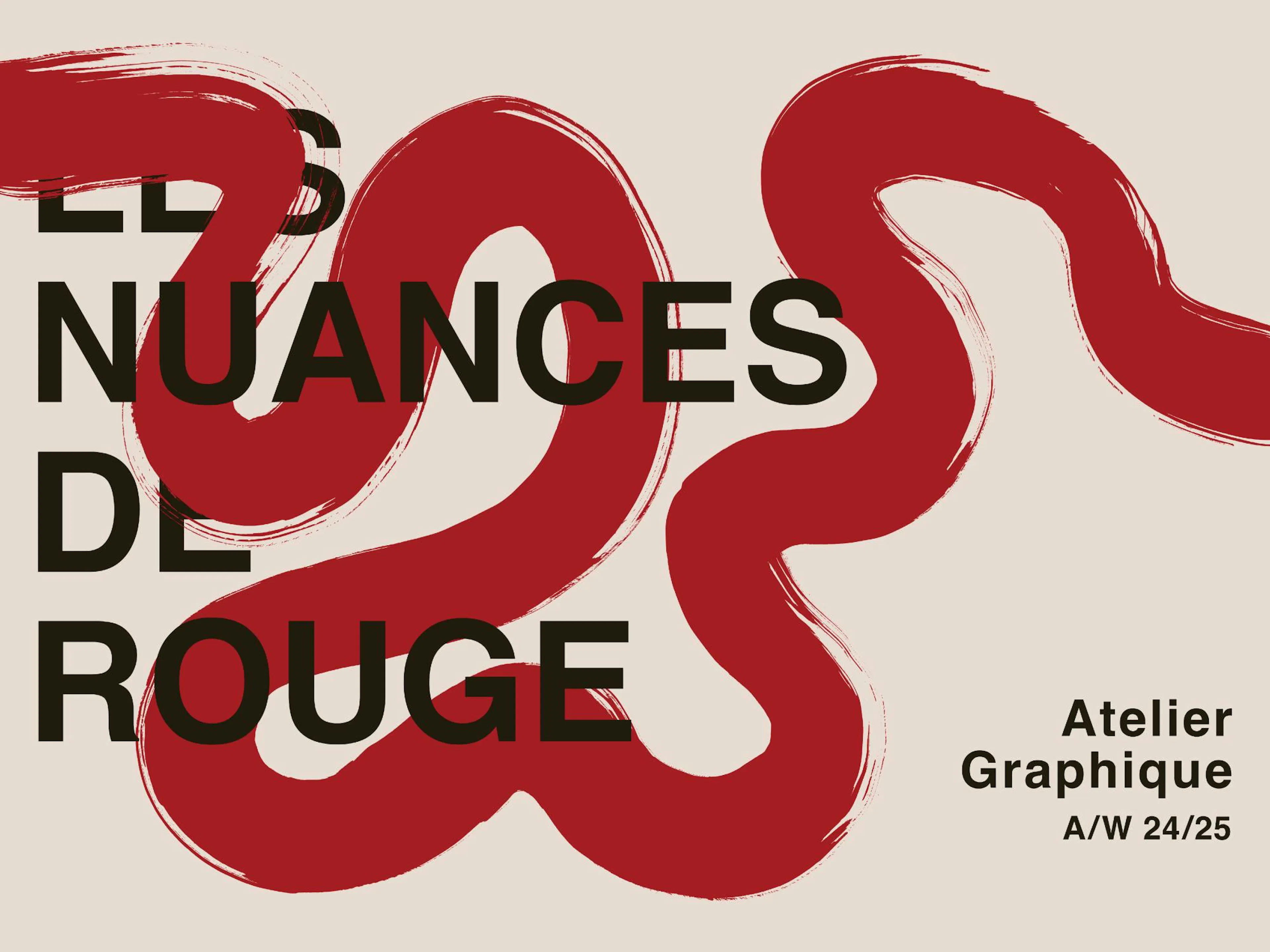 Poster Les Nuances de Rouge: pennellate rosse astratte, testo nero su sfondo beige, stile moderno.