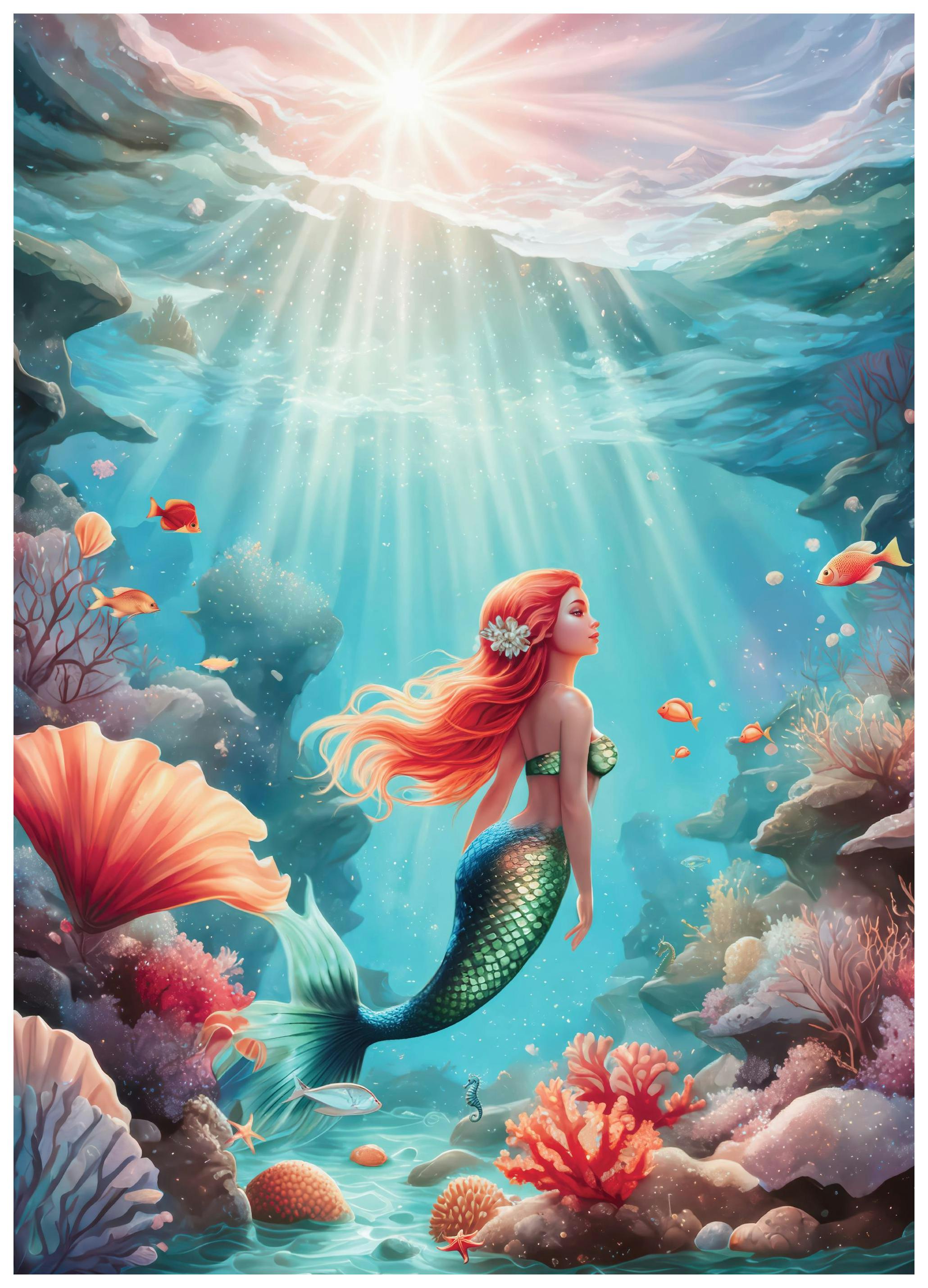 Mermaid in Sea Poster (50x70 cm) - Kinderposters