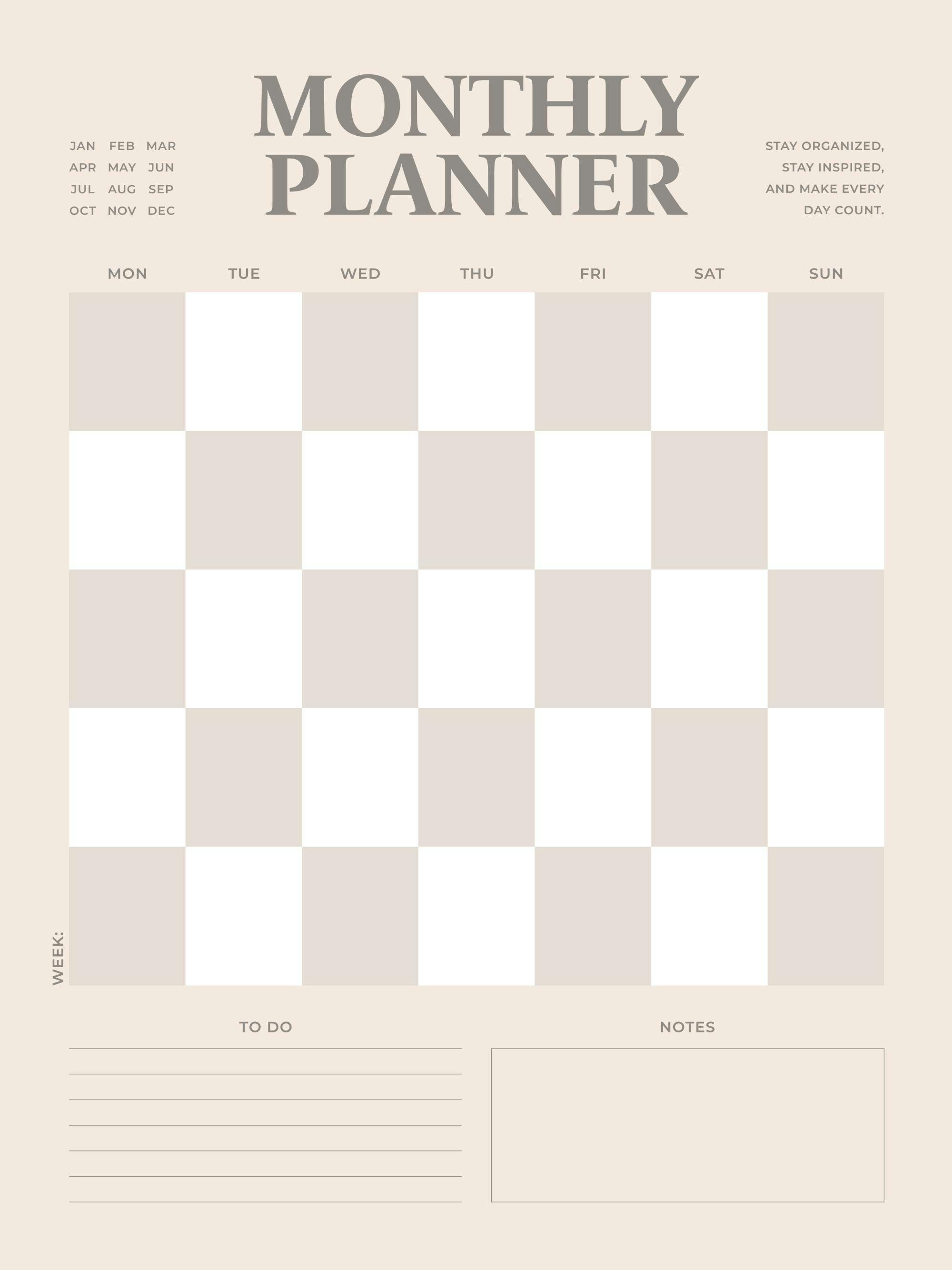 Monthly Planner Checkered Print - Main Image