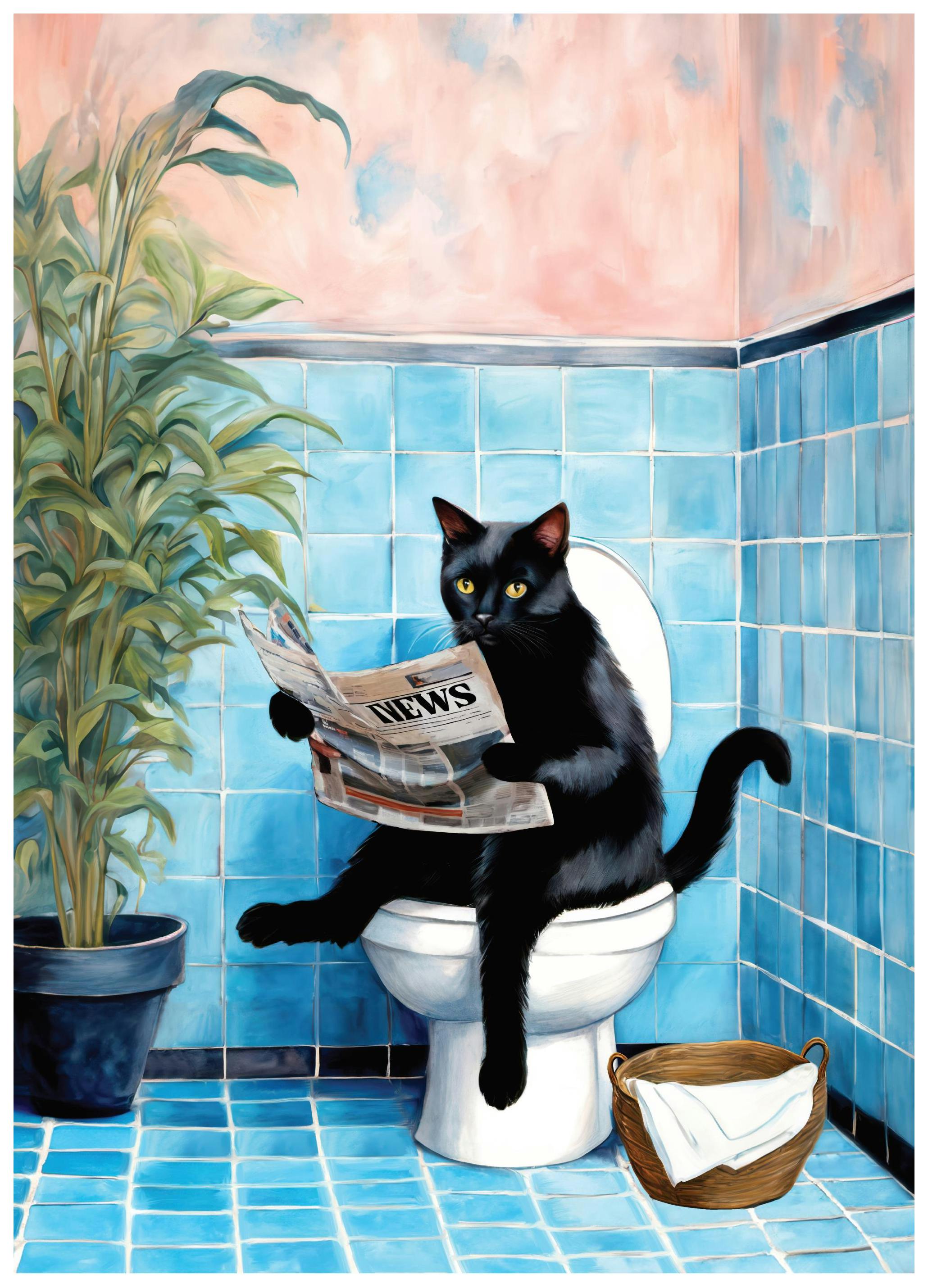 Cat on Toilet Affiche (50x70 cm) - Animaux illustrés