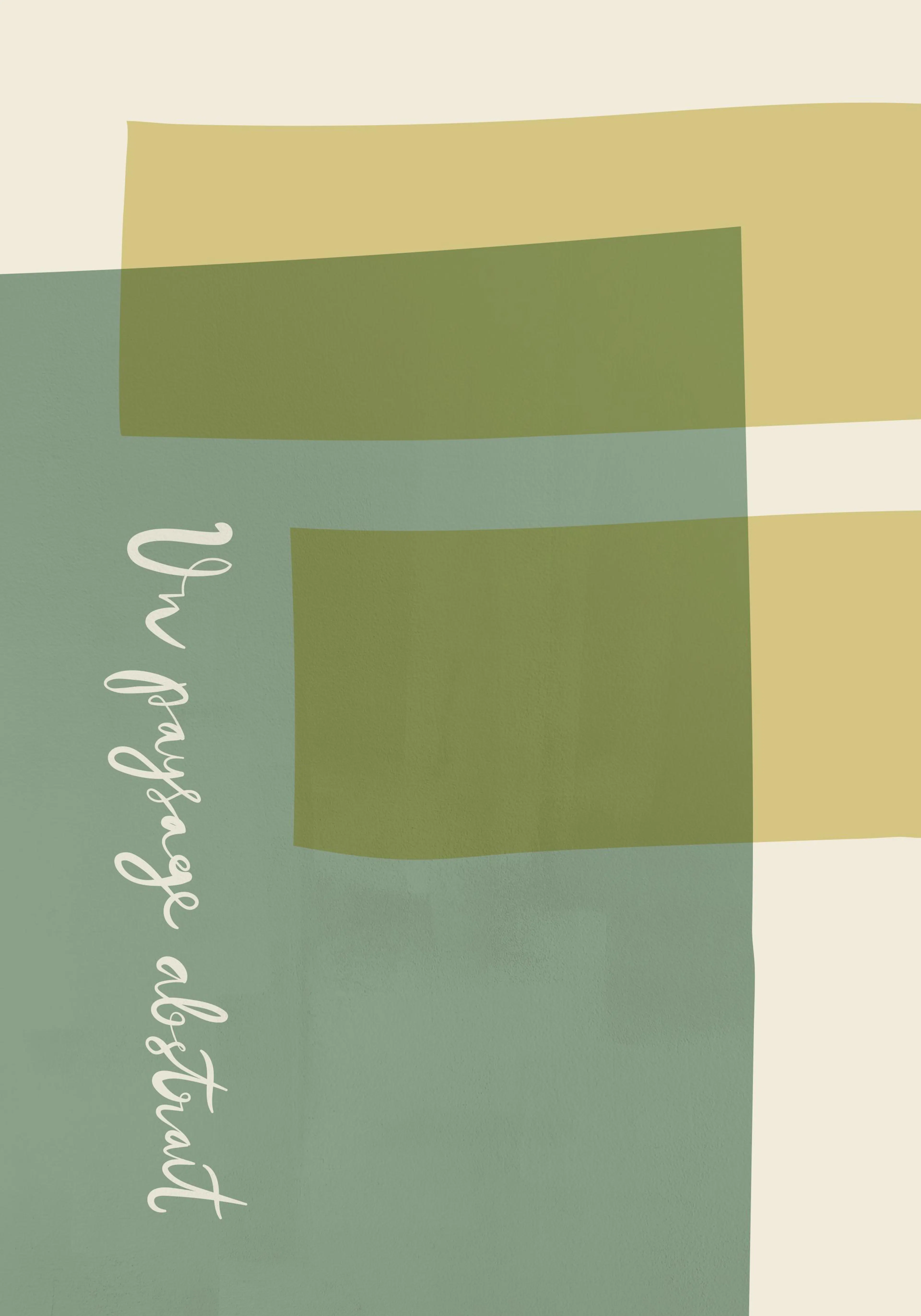 Affiche avec des formes géométriques superposées vertes et beiges, et le texte Un paysage abstrait.