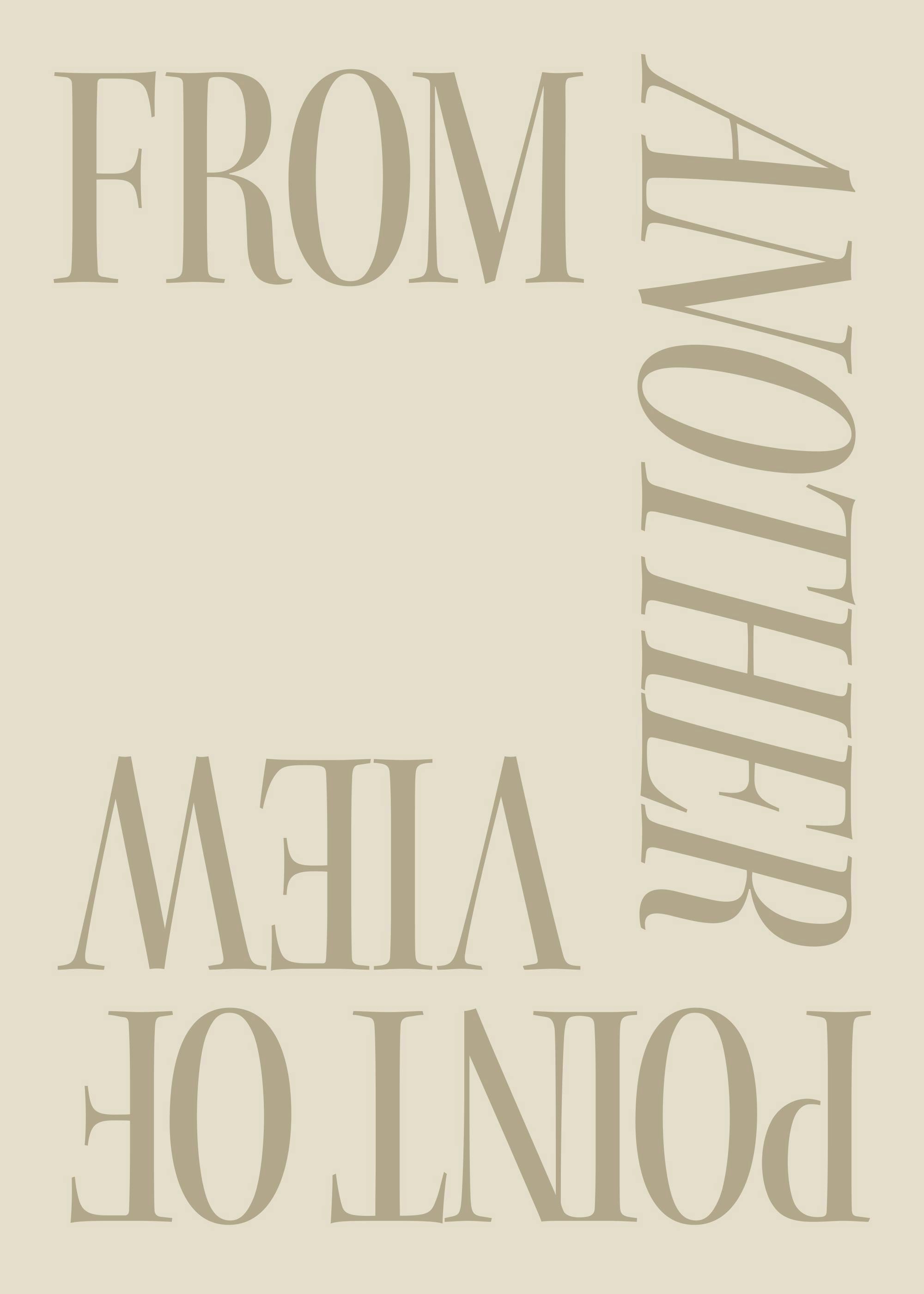 Affiche typographique beige avec les mots FROM ANOTHER POINT OF VIEW en majuscules marron clair.