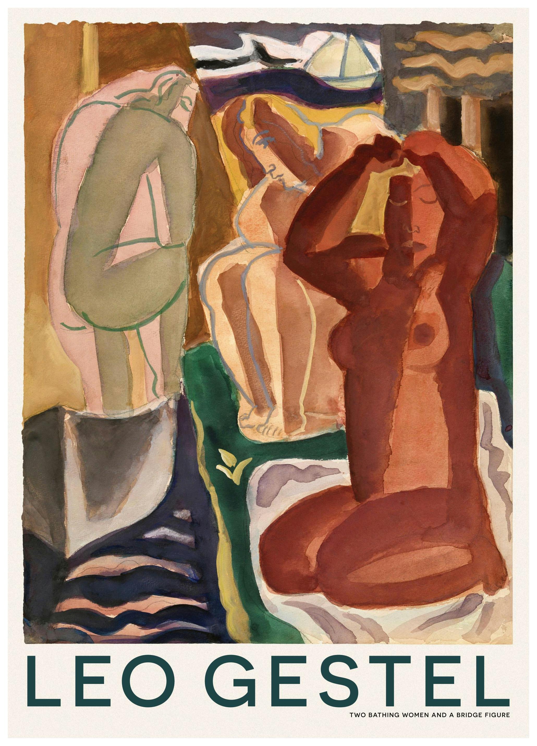 Leo Gestel - Two Bathing Women and a Bridge Figure Print (70x100 cm)