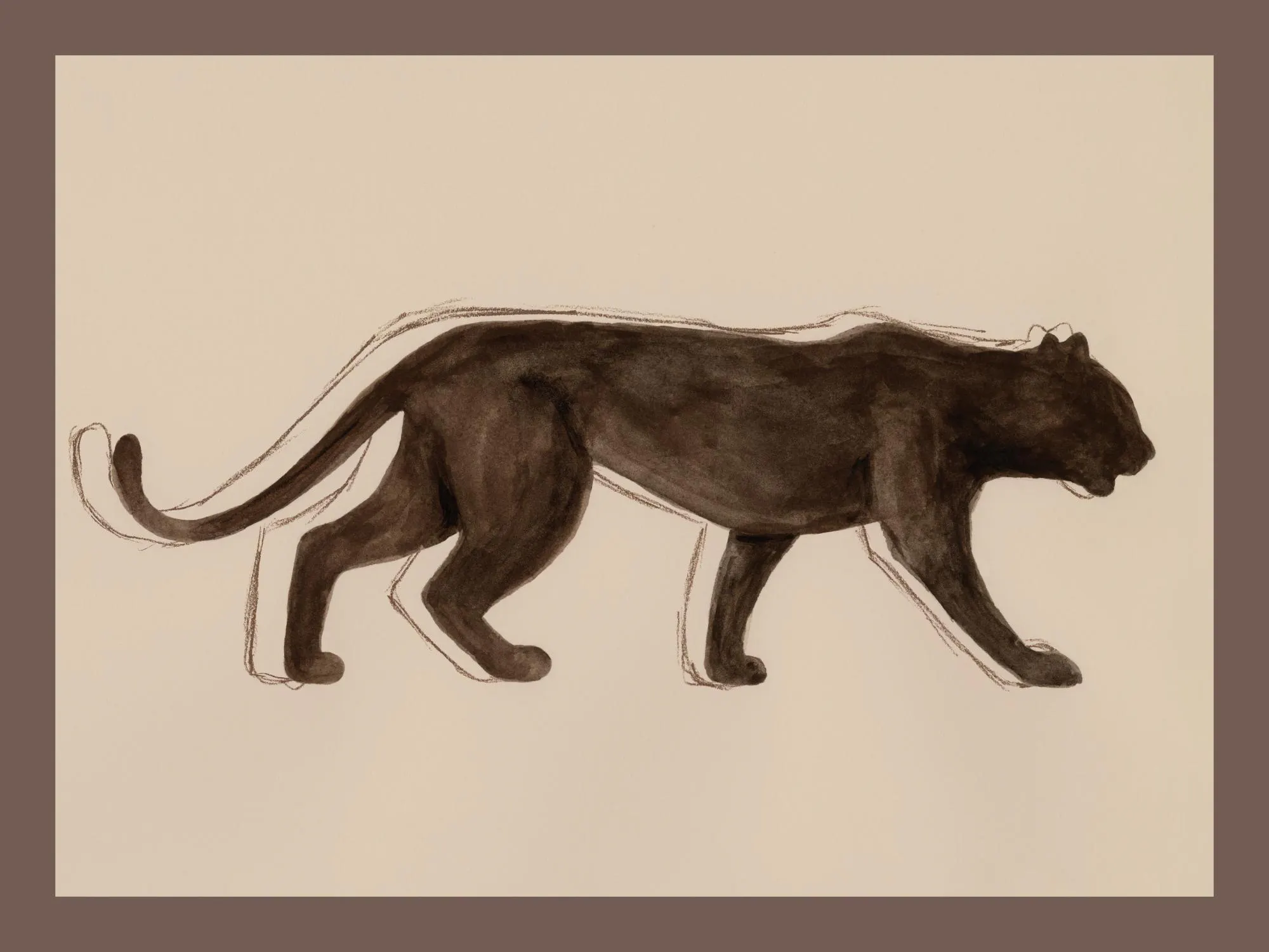 Poster con illustrazione di una pantera nera su sfondo beige chiaro, con contorni a matita.