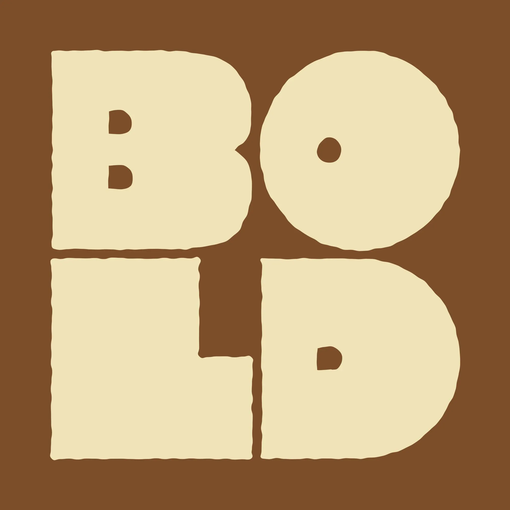 Affiche typographique BOLD en lettres crème texturées sur fond marron foncé, de style rétro.