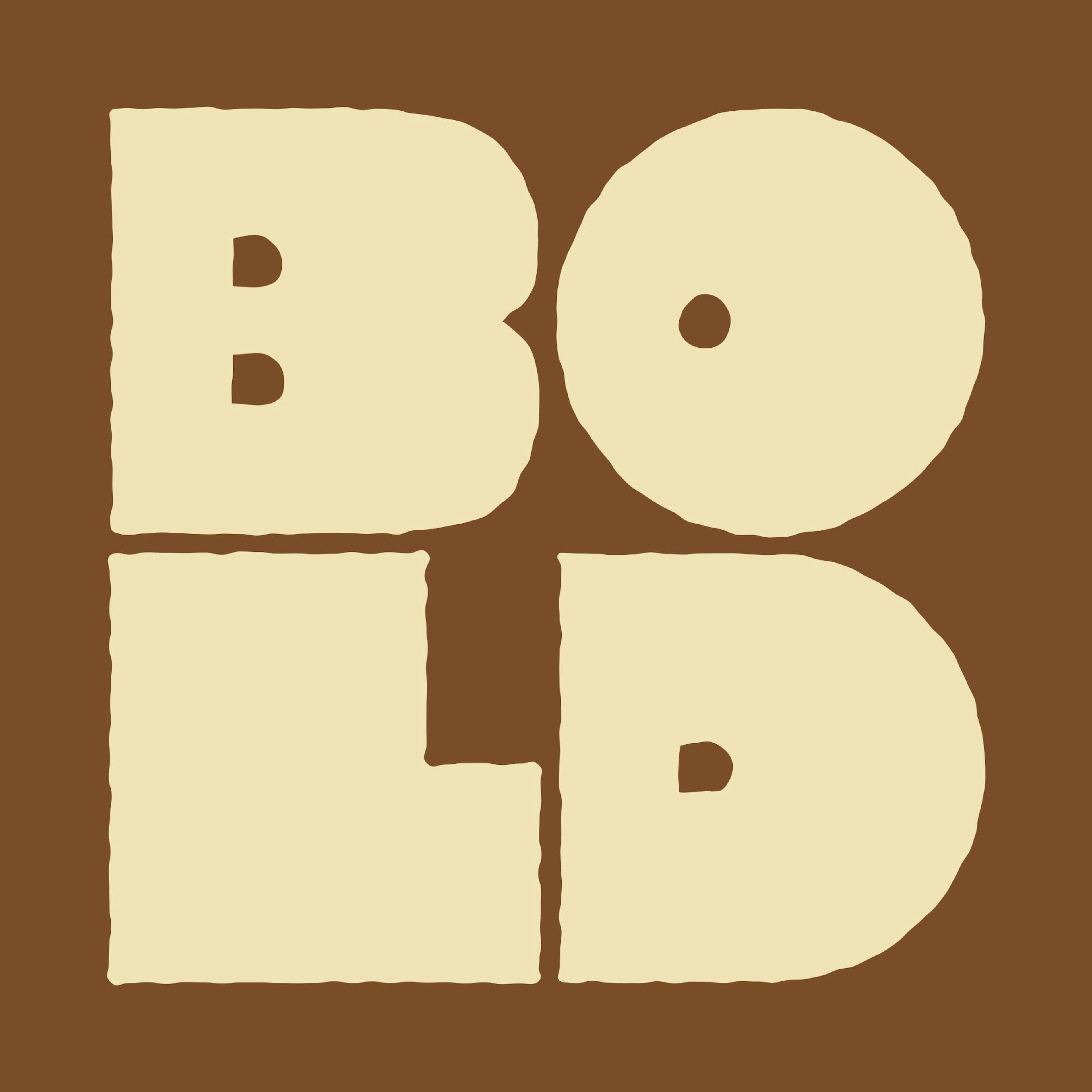 Póster con la palabra BOLD en letras grandes color crema sobre un fondo marrón oscuro.