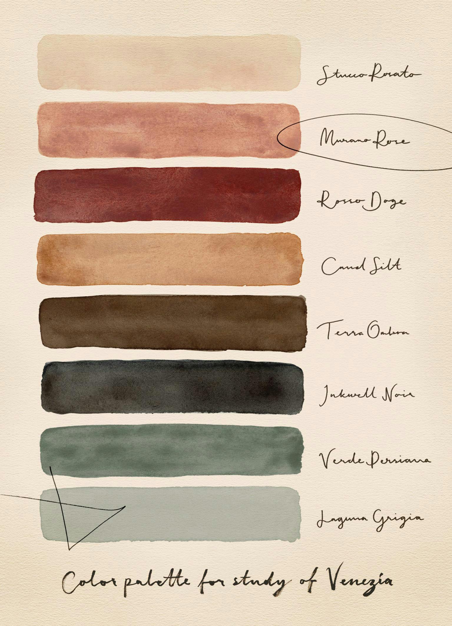 Poster με παλέτα χρωμάτων σε τόνους μπεζ, καφέ, κόκκινο, πράσινο και γκρι.