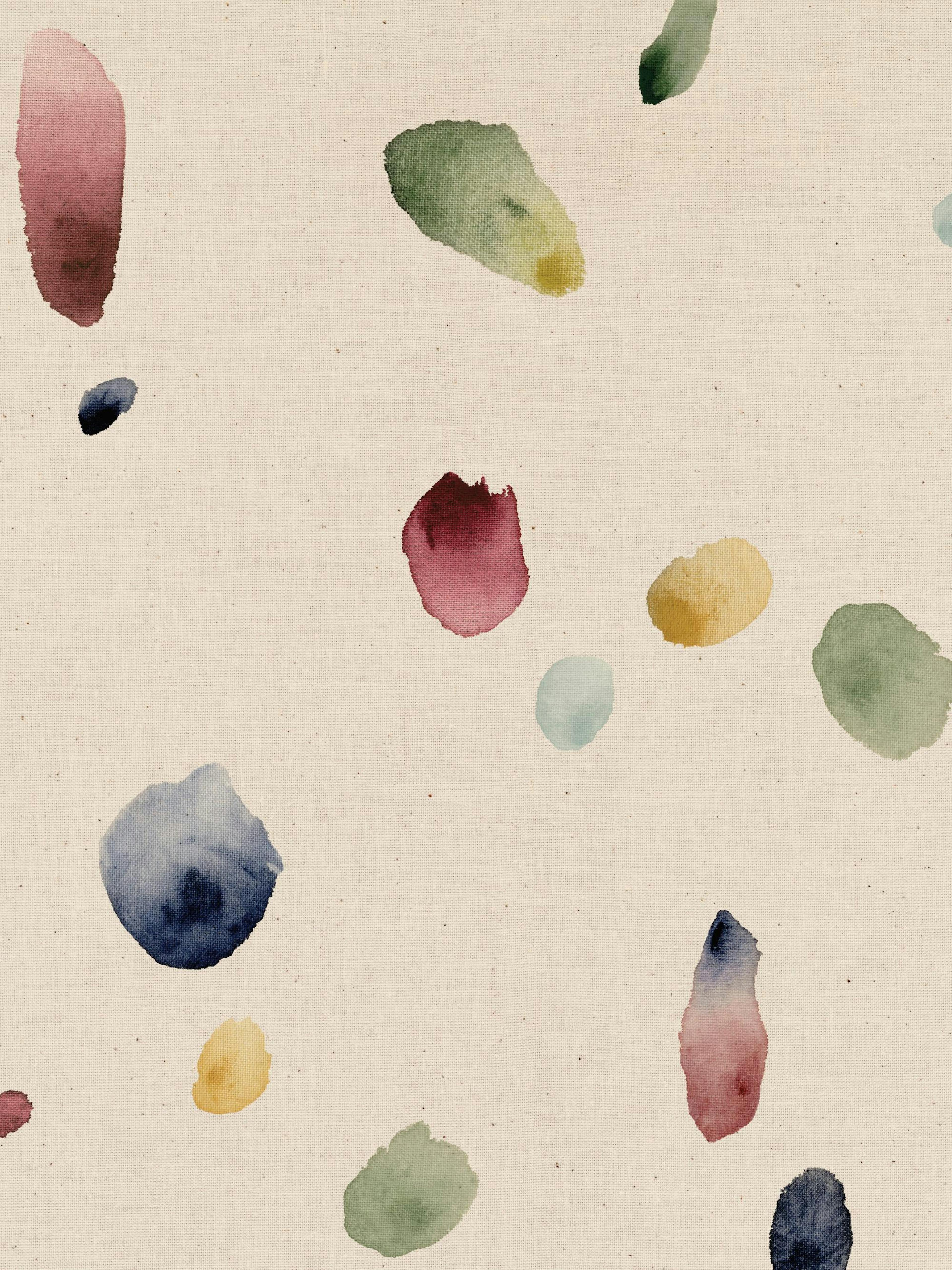 Affiche avec des taches de peinture aquarelle de différentes couleurs sur un fond beige, créant un motif abstrait.