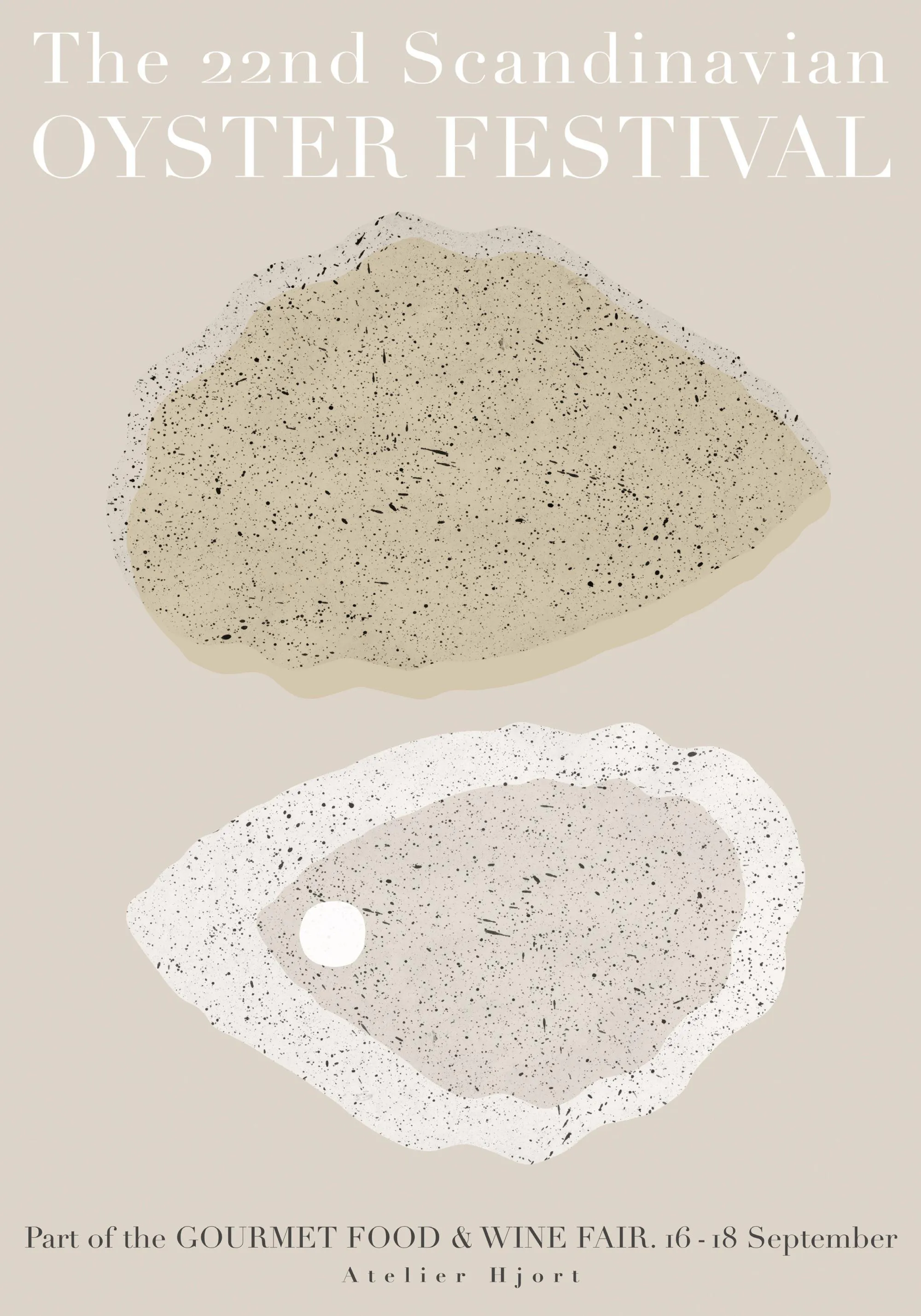 Poster Festival Ostriche scandinavo di Julia Hallström Hjort, illustrazioni di ostriche beige e bianche