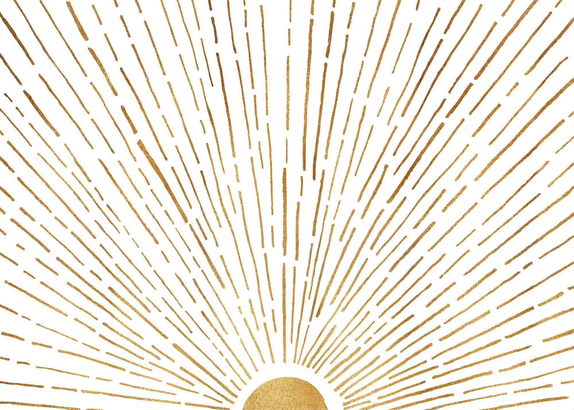Illustration einer goldenen, metallischen Sonne auf weissem Hintergrund, Strahlen gehen nach oben