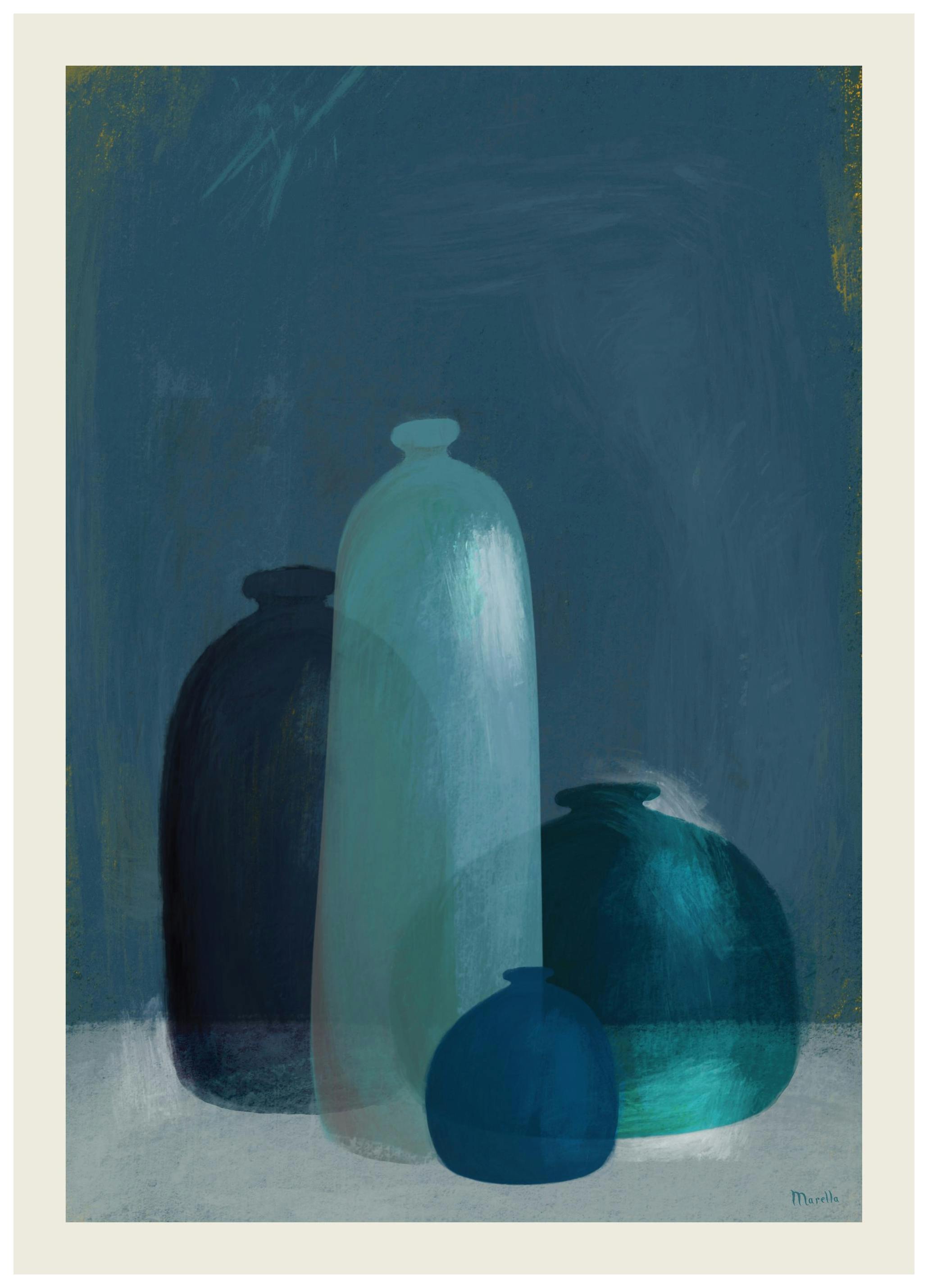 Marco Marella - Still Life with Blue Glass Vases Poster (30x40 cm)